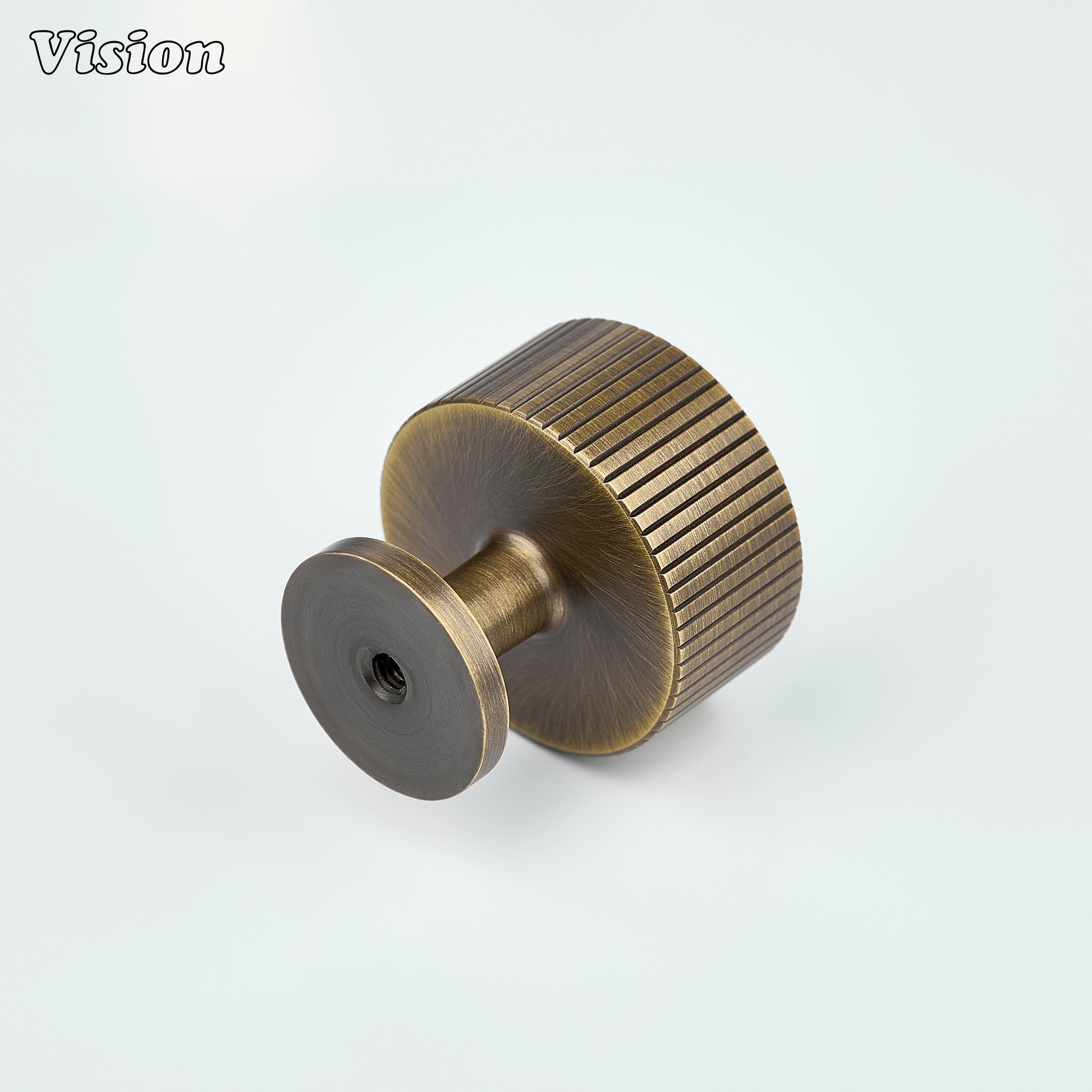 Antique Bronze round cabinet knob with precision knurling for furniture and cabinet interiors