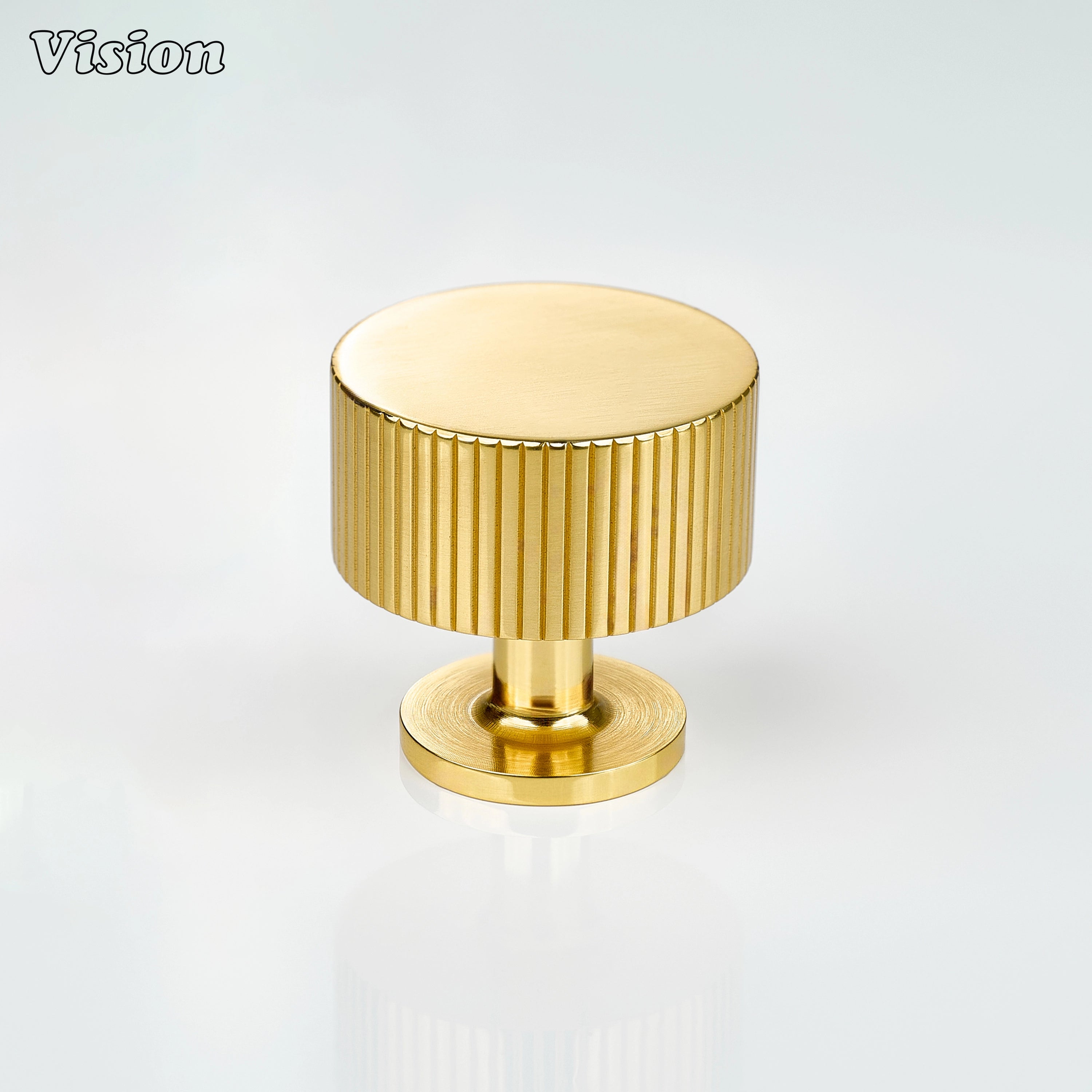 Polished Brass Lacquered linear knurled cabinet knob designed with round shape for drawers and cabinets