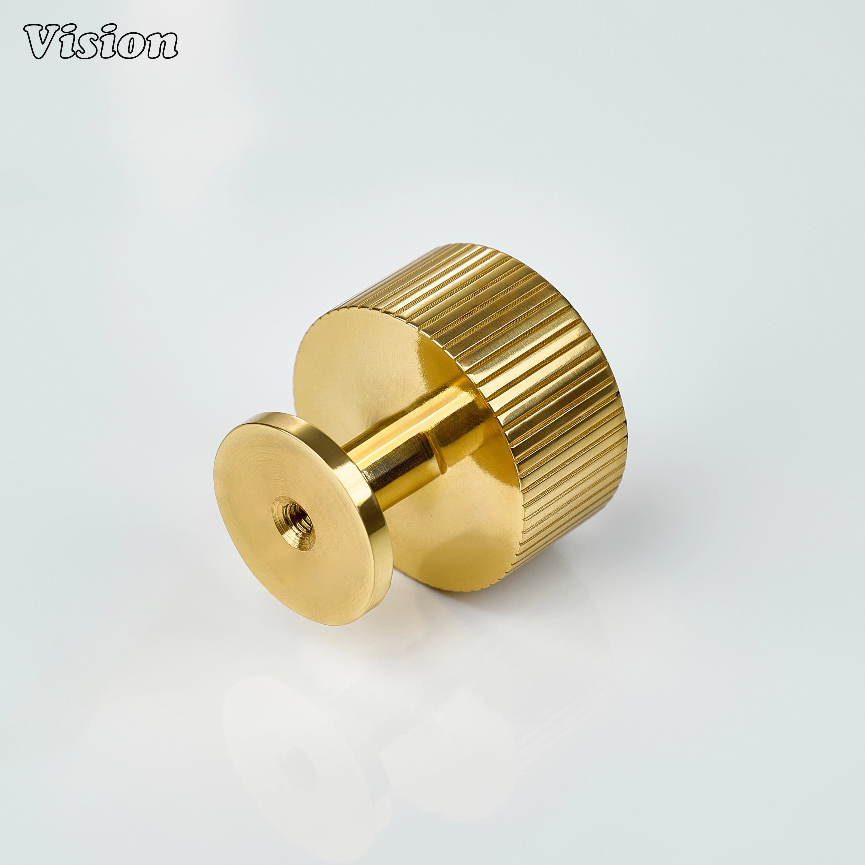 Polished Brass Lacquered linear knurled round cabinet knob for premium furniture hardware use