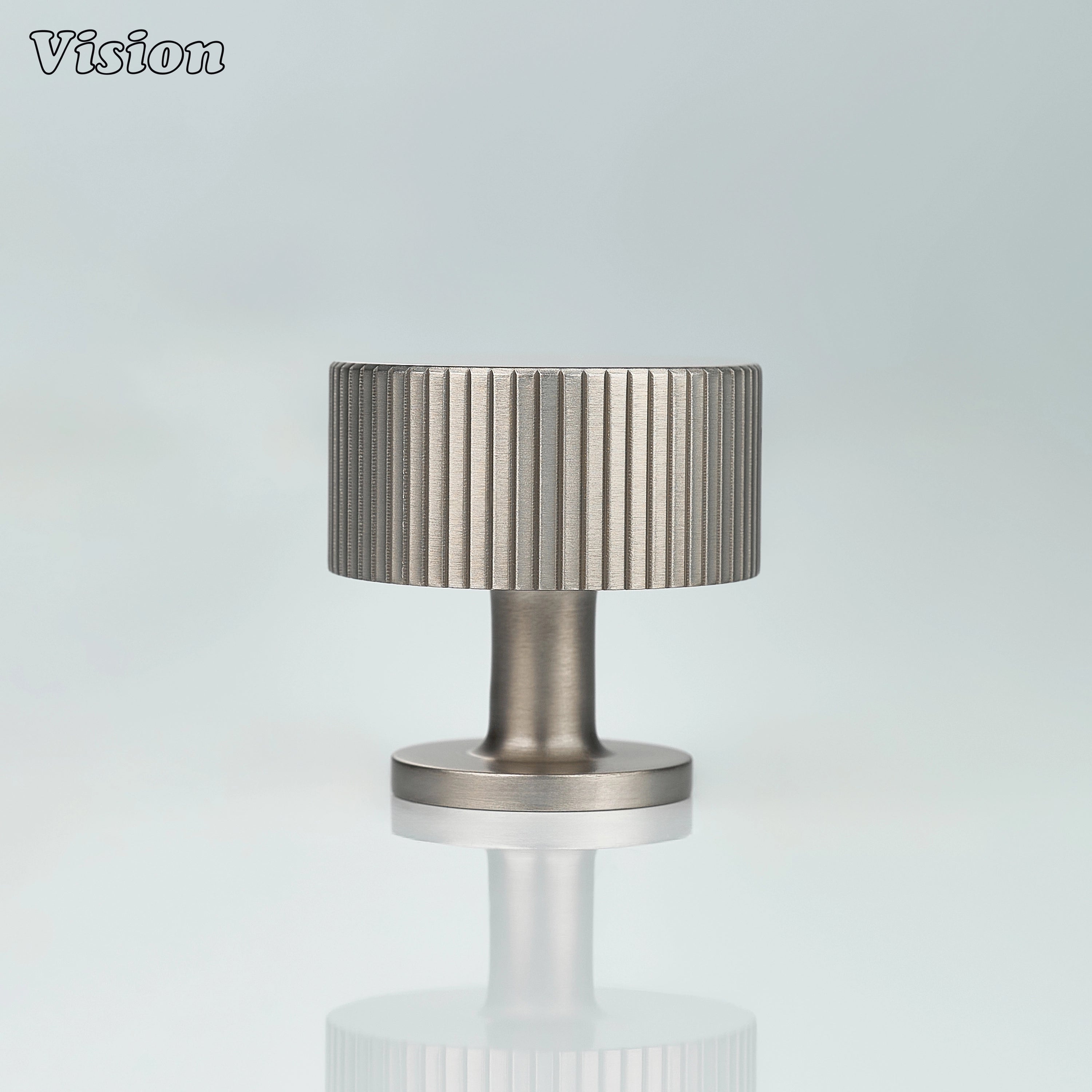 Silver brass cabinet knob with linear knurled round grip for cabinet applications