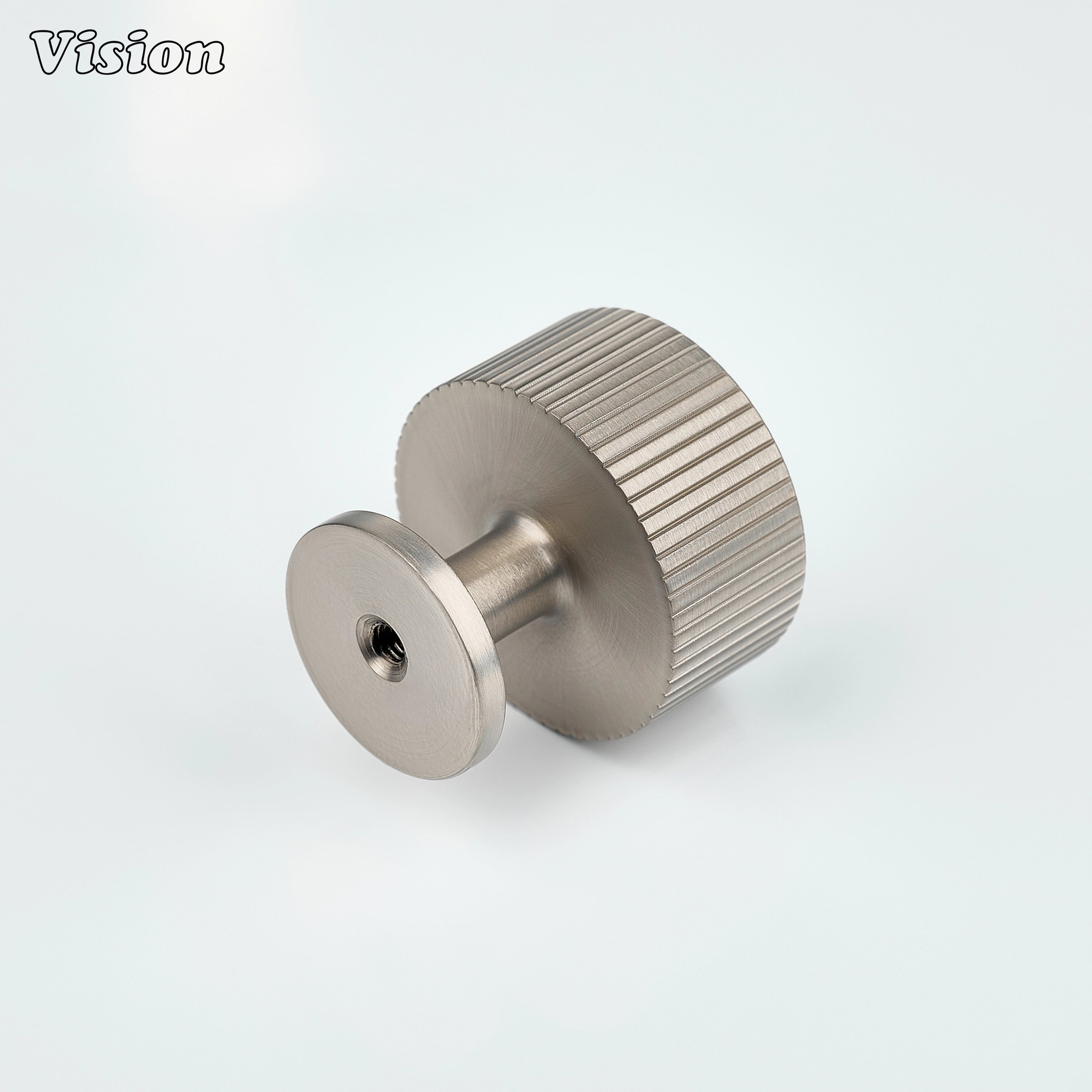 Silver linear knurled cabinet knob designed with round shape for drawers and cabinets