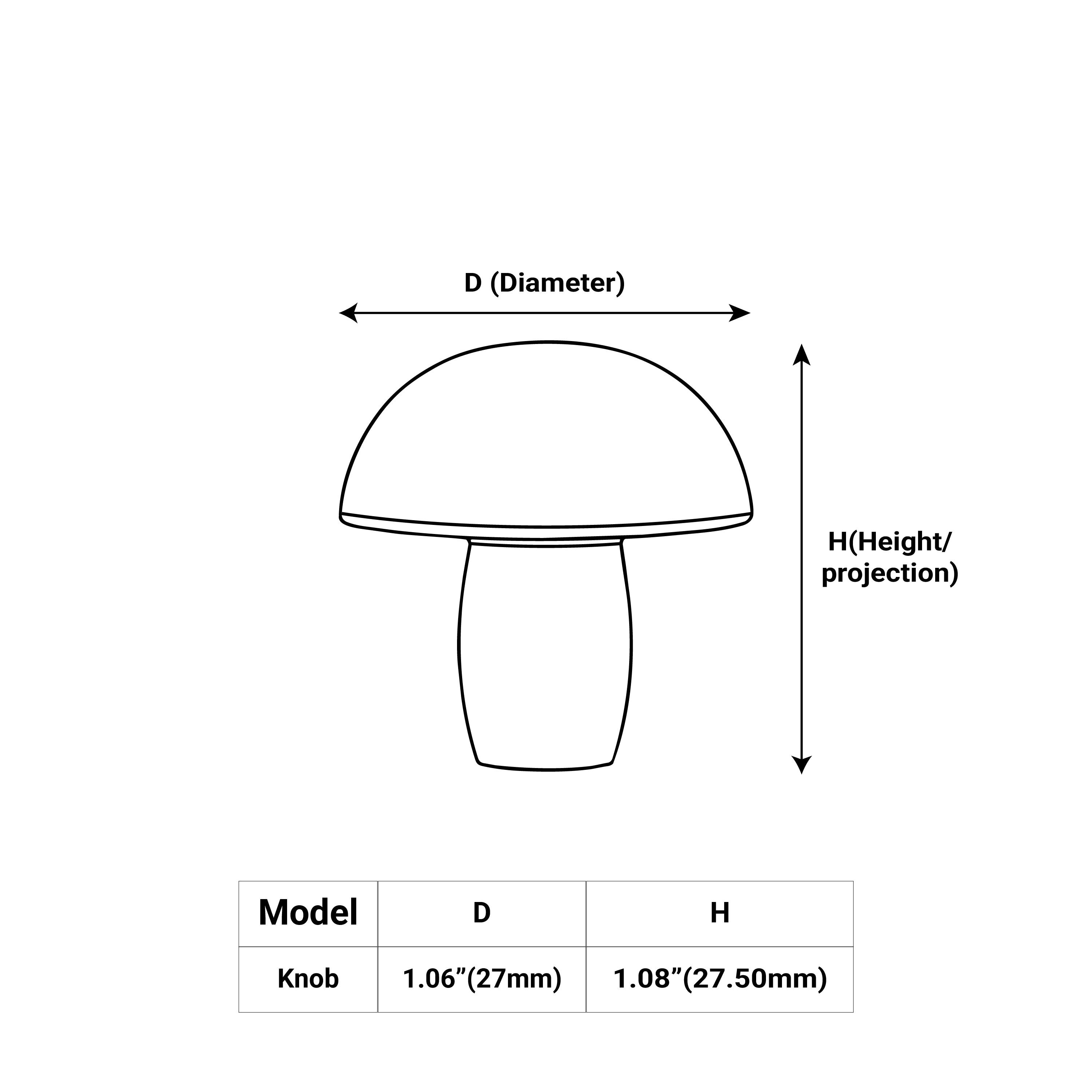 Minimal Antique Bronze mushroom cabinet knob in solid brass for kitchen cabinets and storage furniture