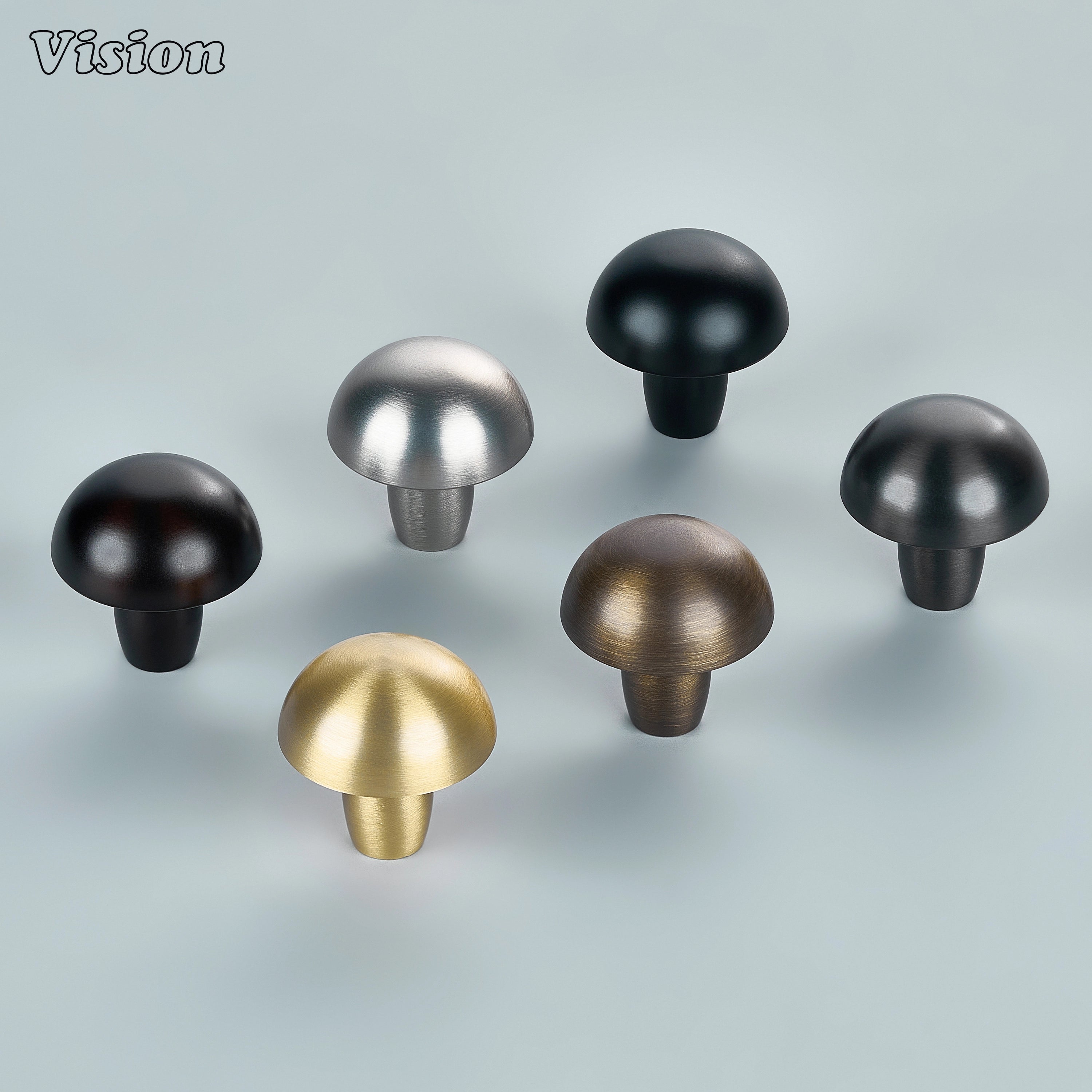 Plain round Gold cabinet knob in mushroom shape with satin brass texture for wardrobes and storage drawers 