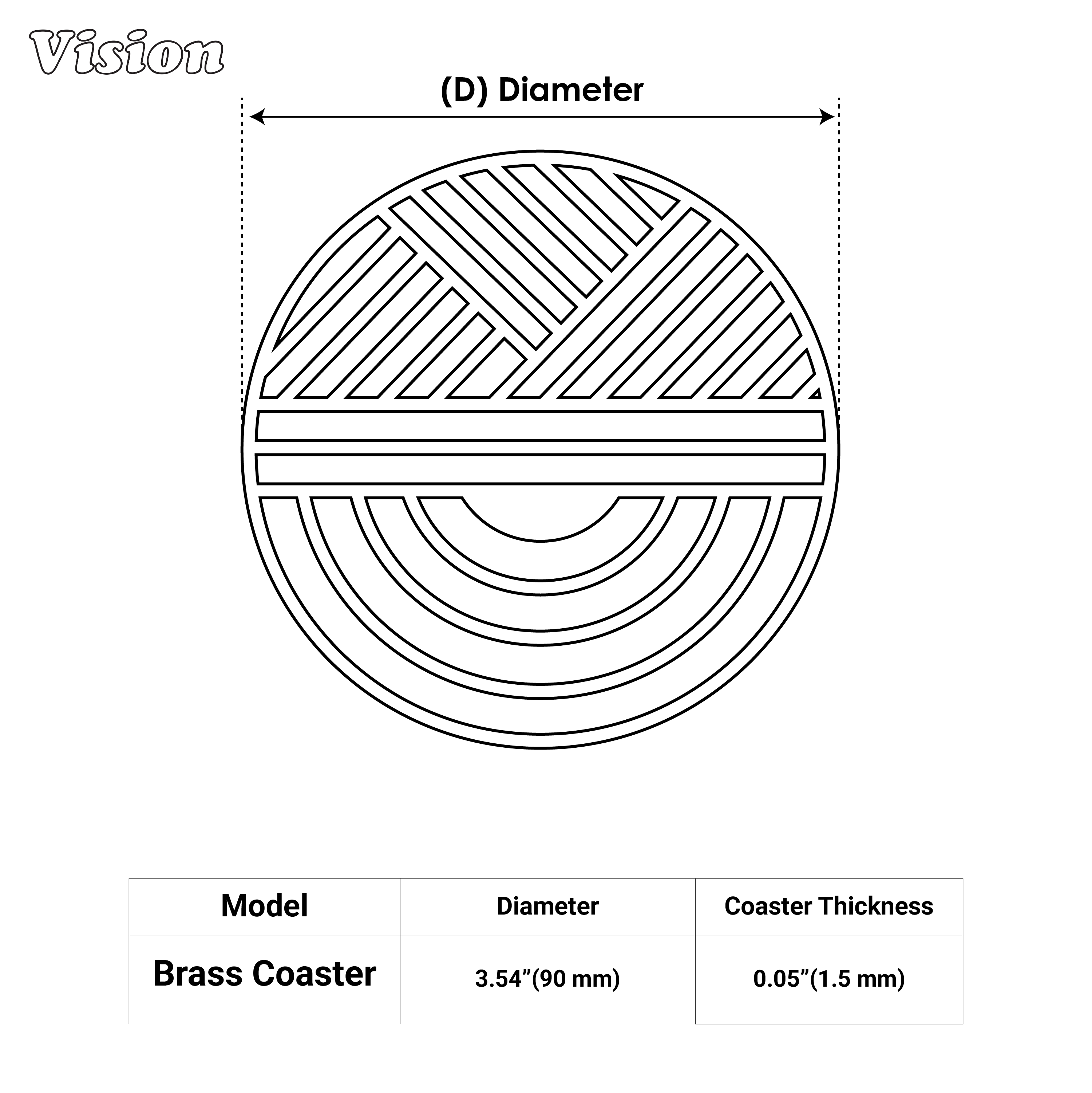Gold precision-cut round coaster with abstract dawn landscape design used in sophisticated entertaining spaces
