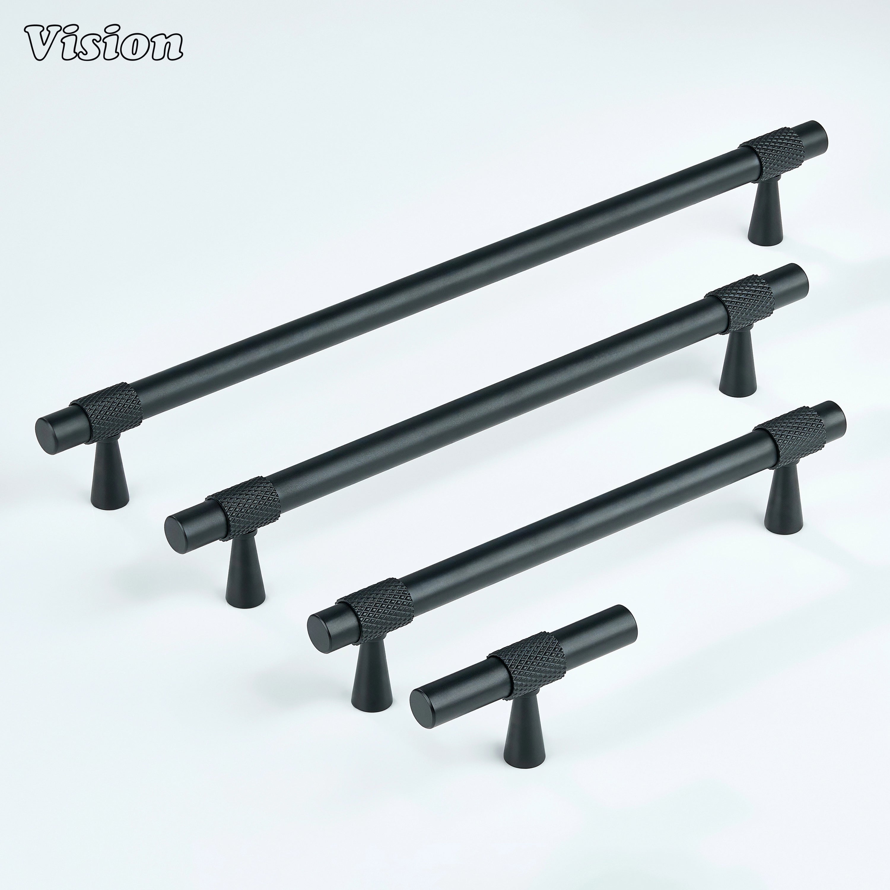 Matte Black cabinet pull with cone legs for drawers and wardrobes.
