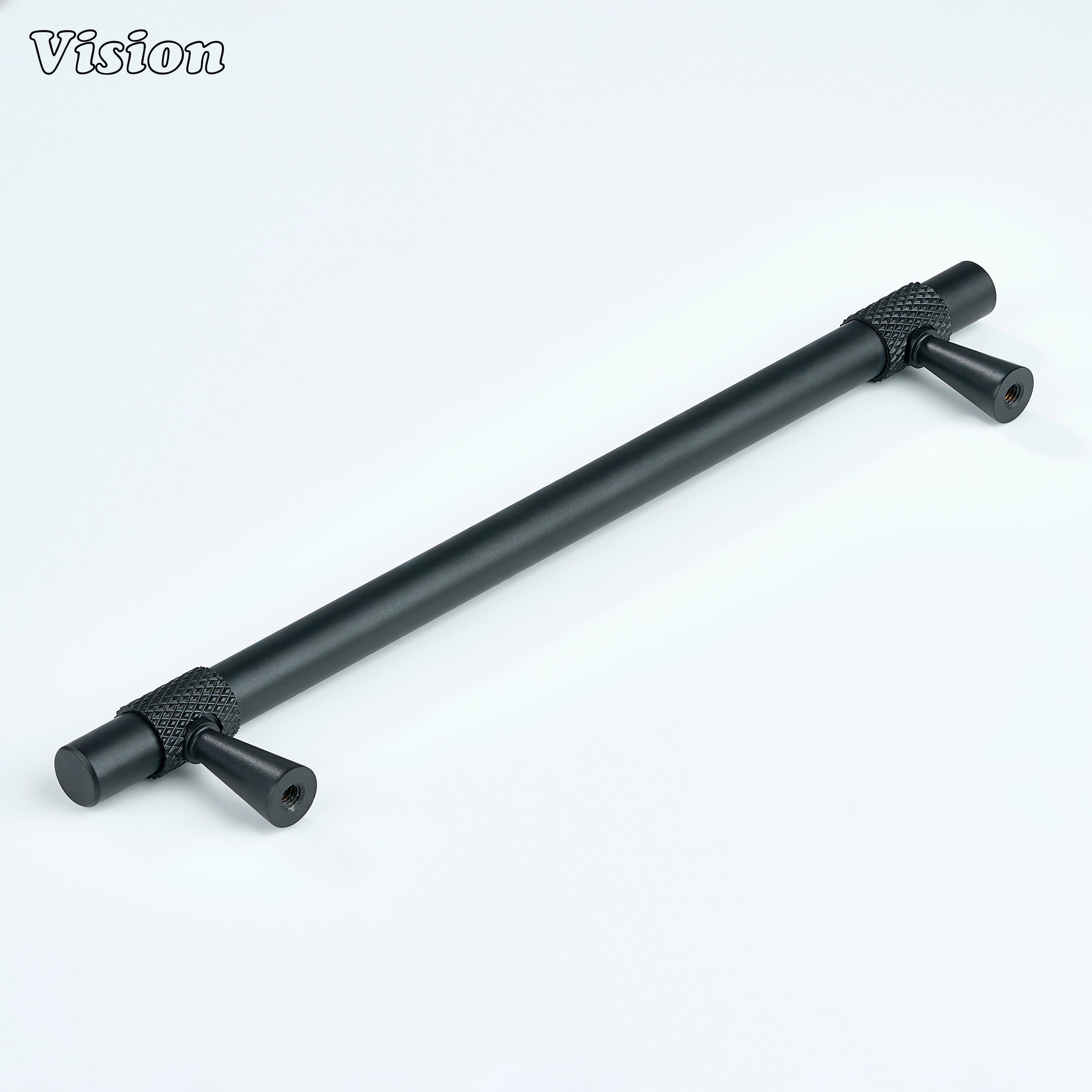Bold Black cabinet handle with cone legs used for modern interiors.