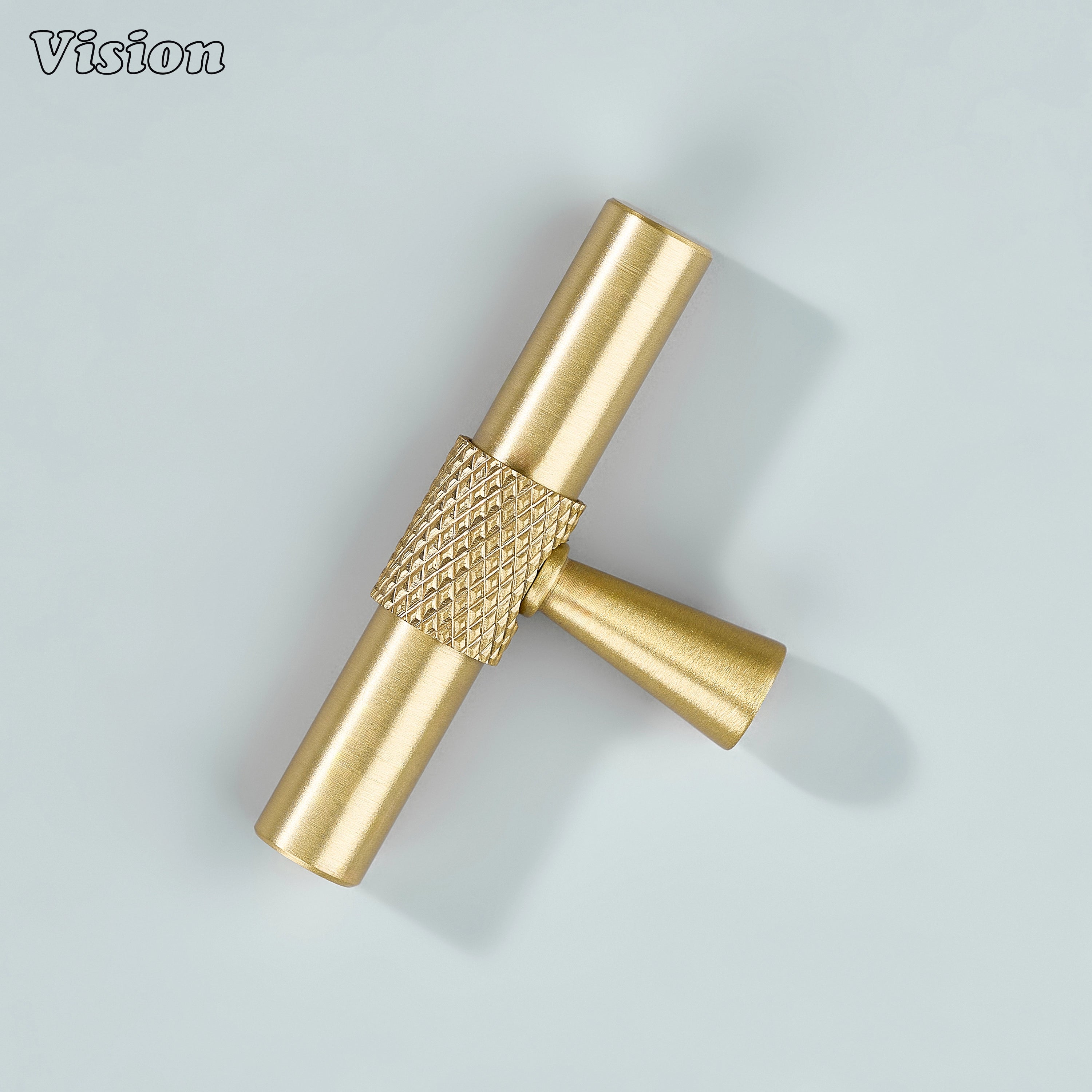 Elegant gold knurled brass T-Knob ideal for cabinets, wardrobes, and furniture.