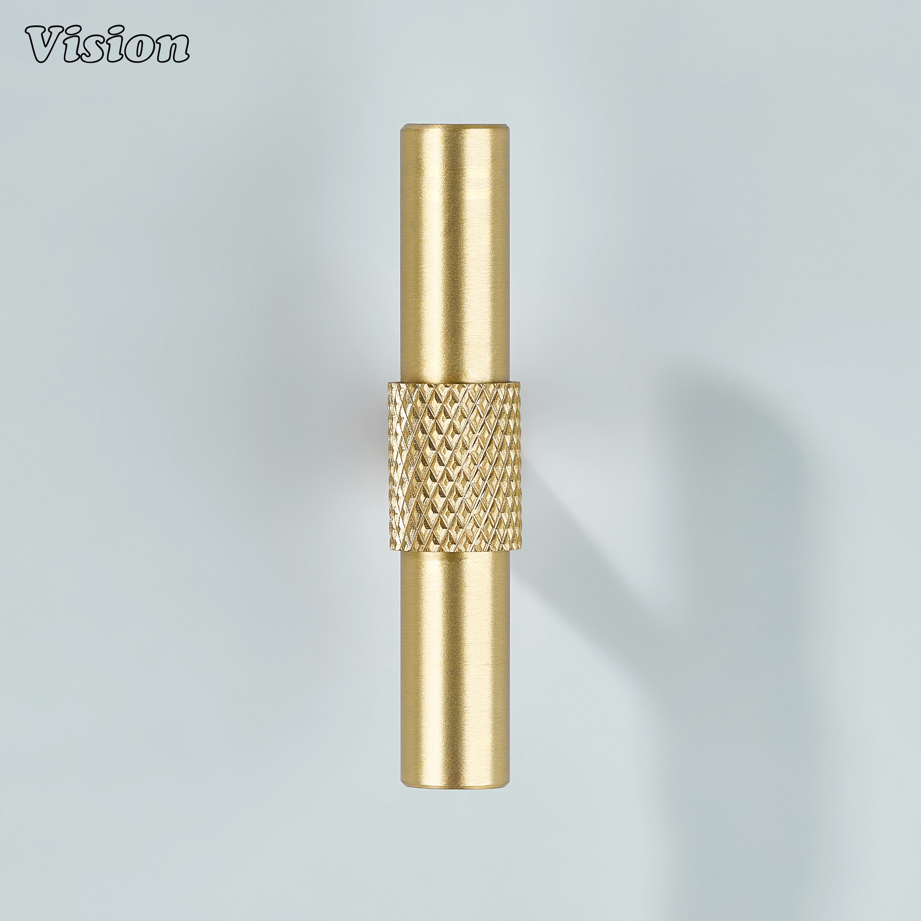 Solid brass gold T-Knob with cone legs for contemporary cabinet designs.