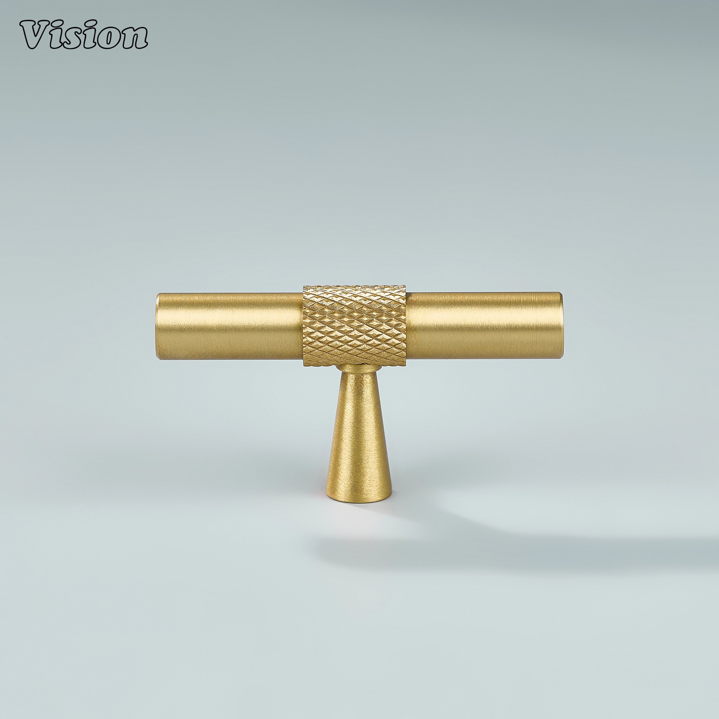 Stylish gold brass T-Knob providing strong grip for drawers and cupboard doors.