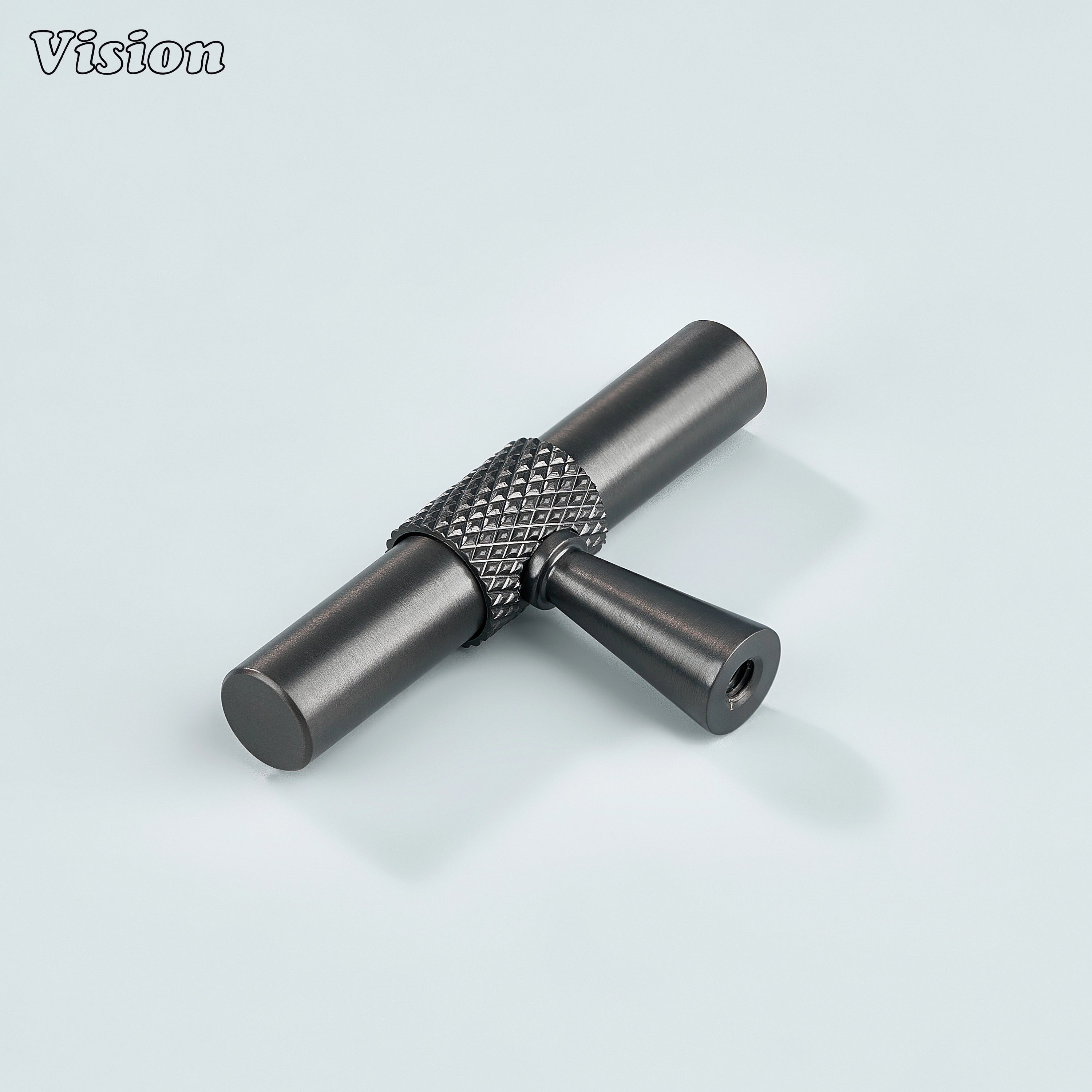 Autumn Knurled Cabinet T-Knob in gunmetal finish for luxury interiors.