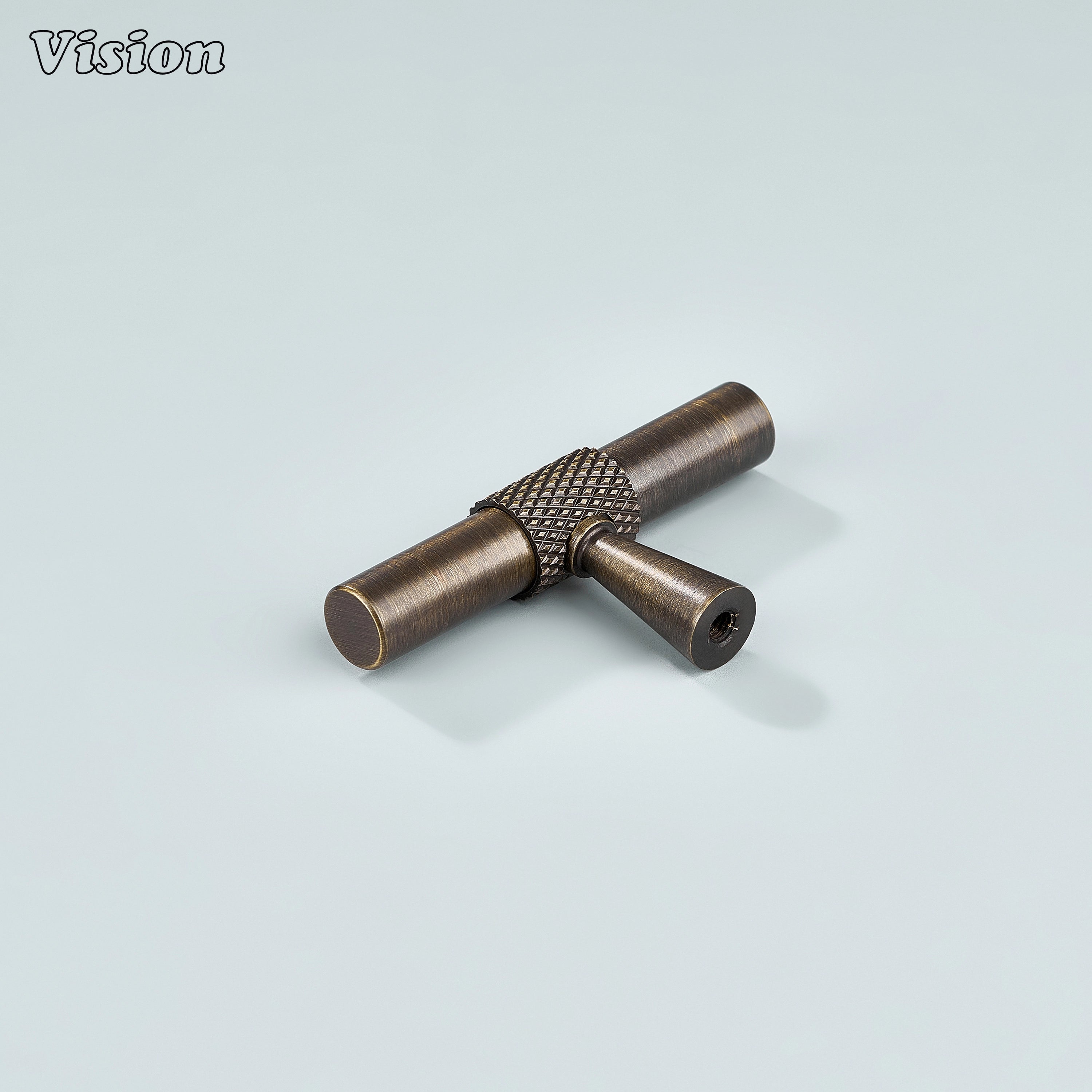 Antique bronze knurled brass T-Knob ideal for cupboards and furniture.