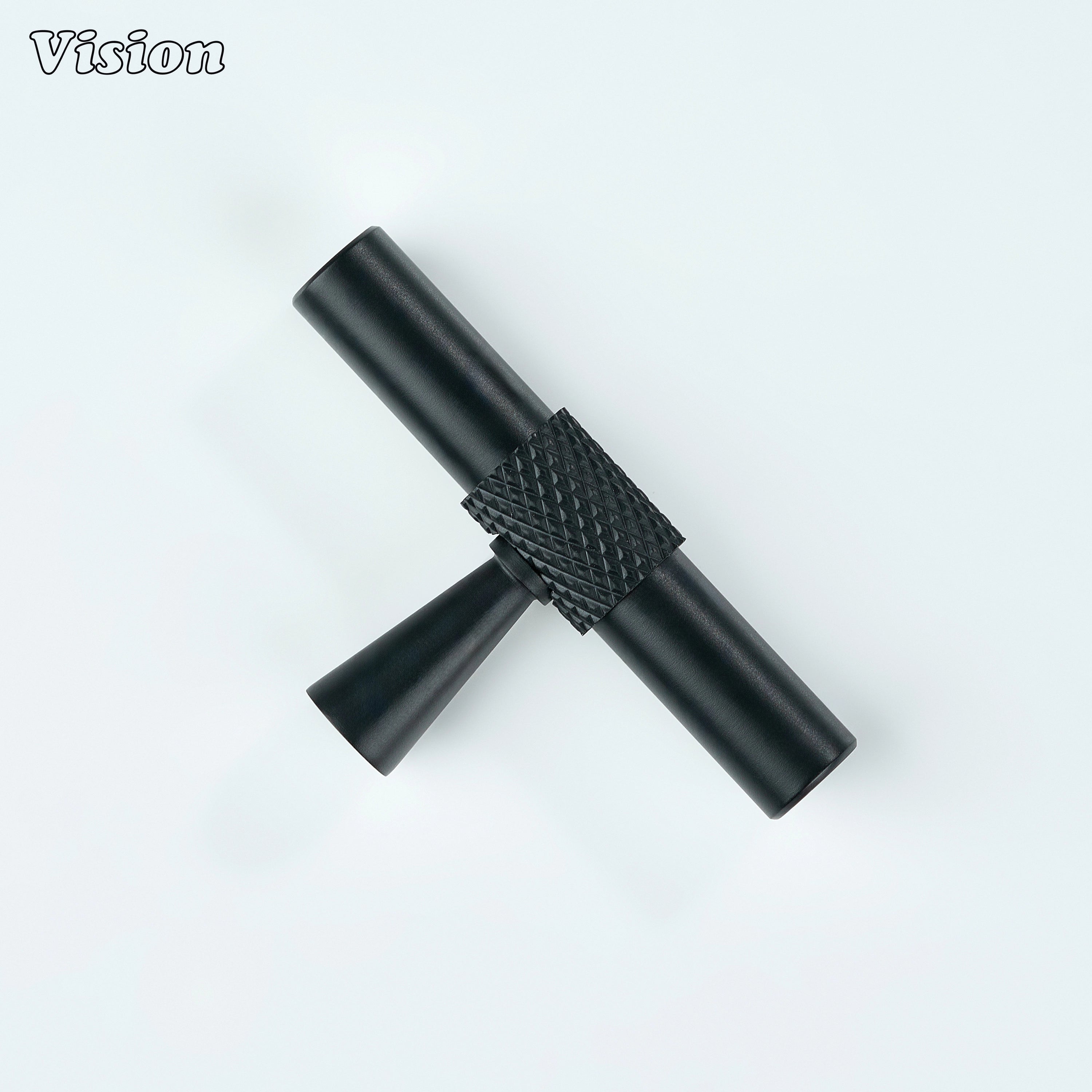Premium Black T-knob with textured grip and cone base for furniture