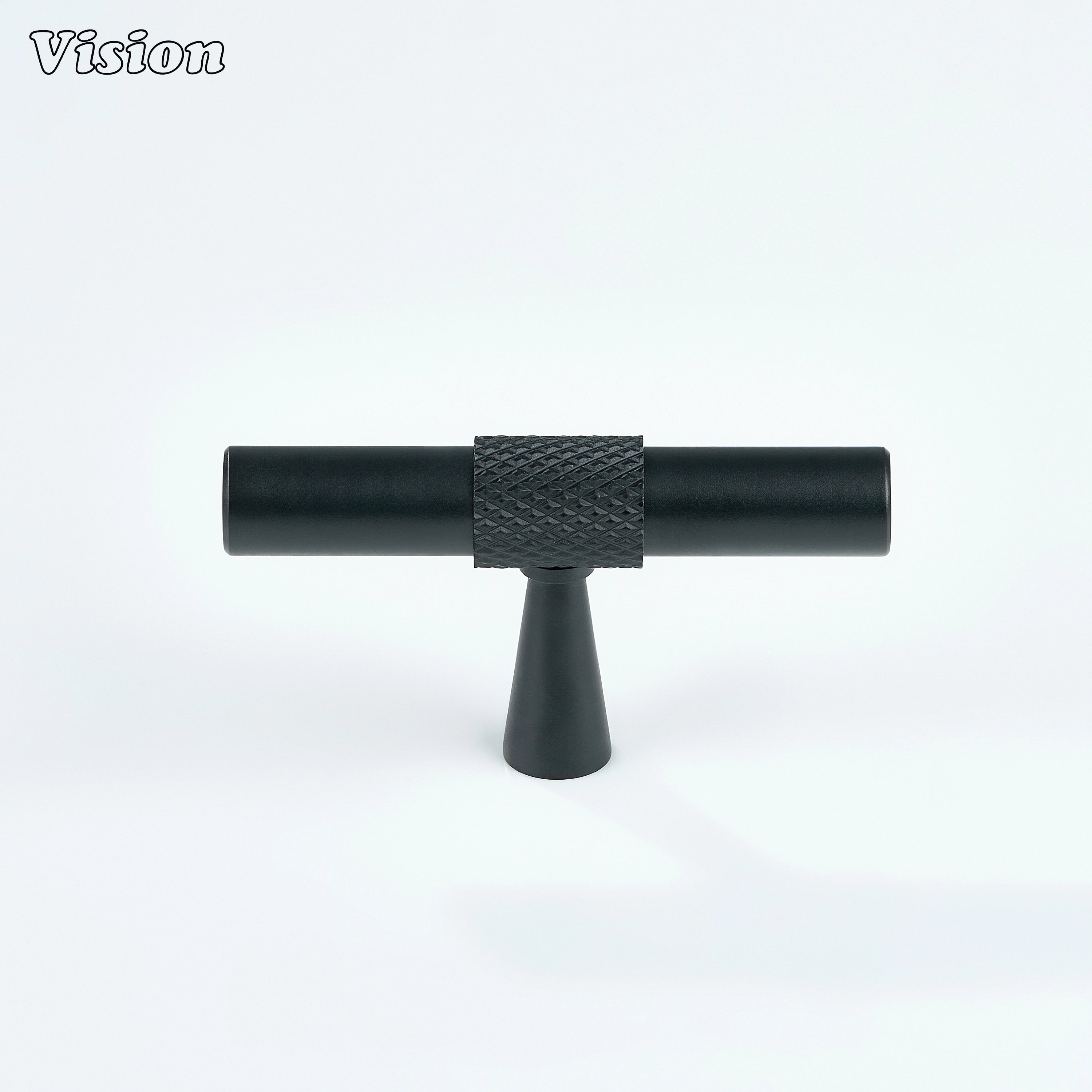 Black finish cabinet T-knob with knurled detail and round bar ends