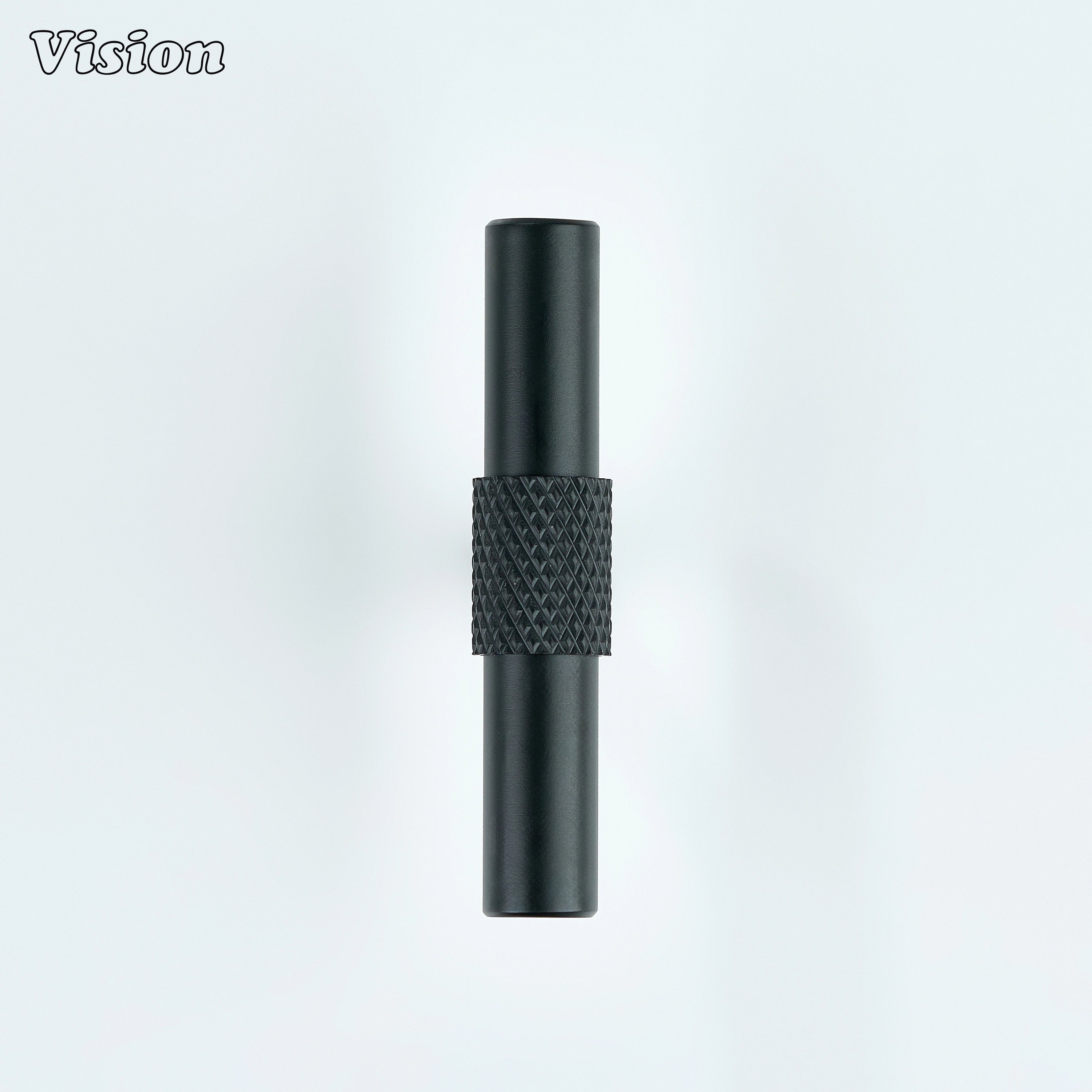 Black brass T-knob with textured center grip and tapered cone support