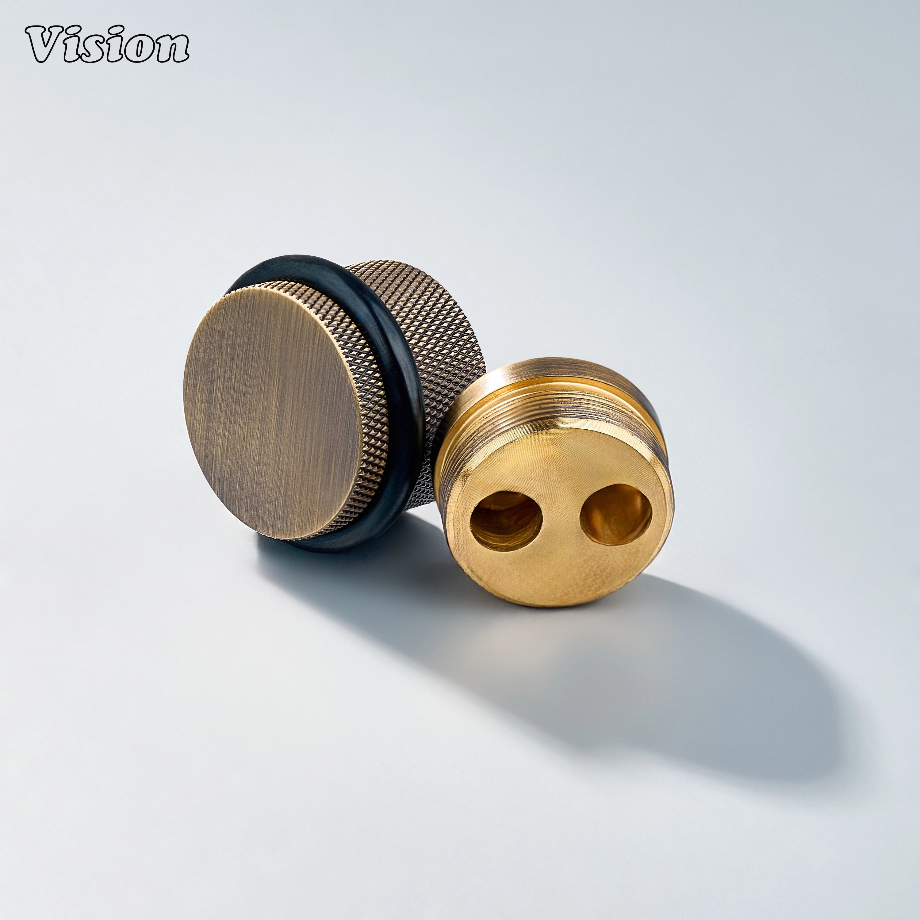 Round Antique Bronze floor door stop with diamond knurled pattern for luxury cabinet and furniture applications