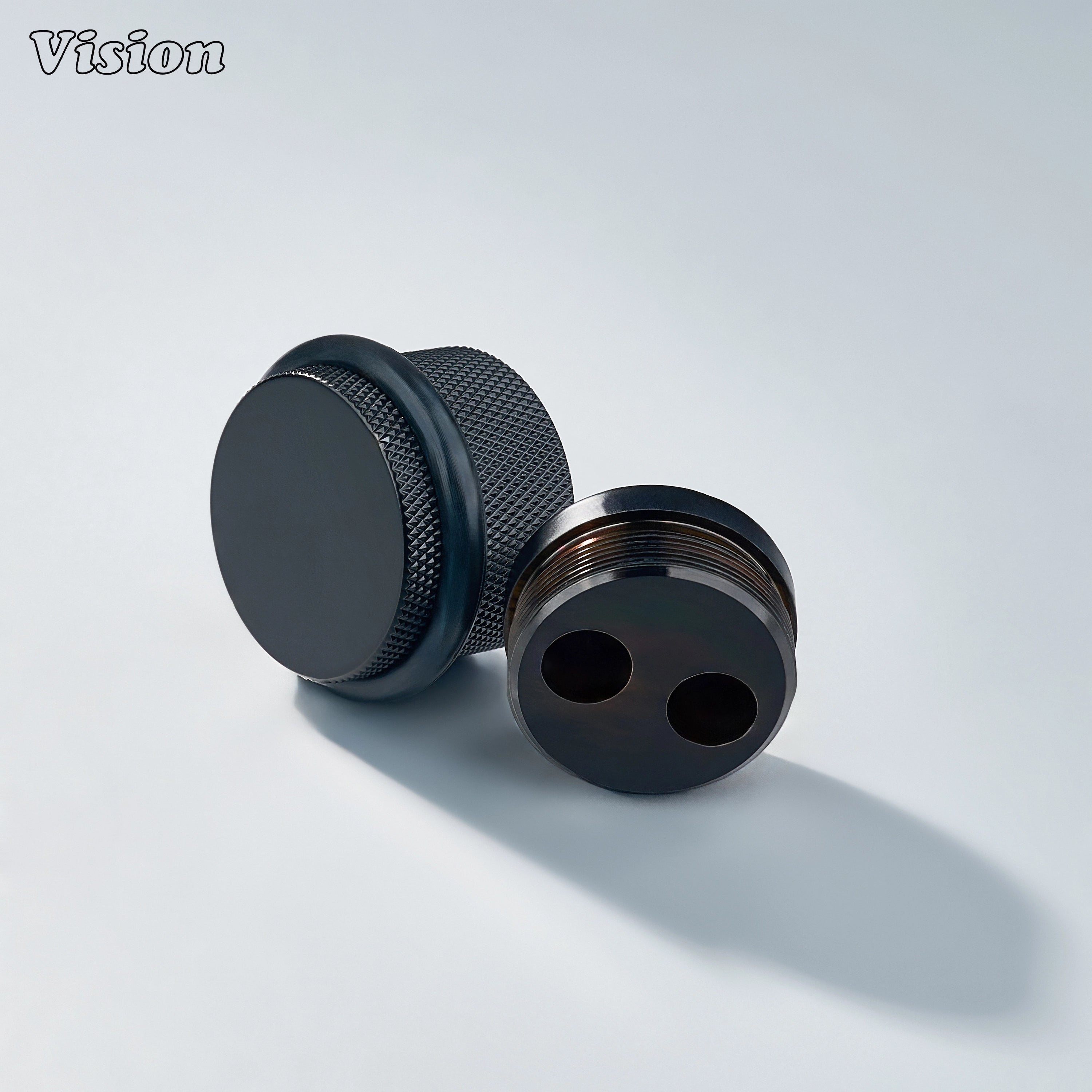 Round Black floor door stop with diamond knurled pattern for luxury cabinet and furniture applications