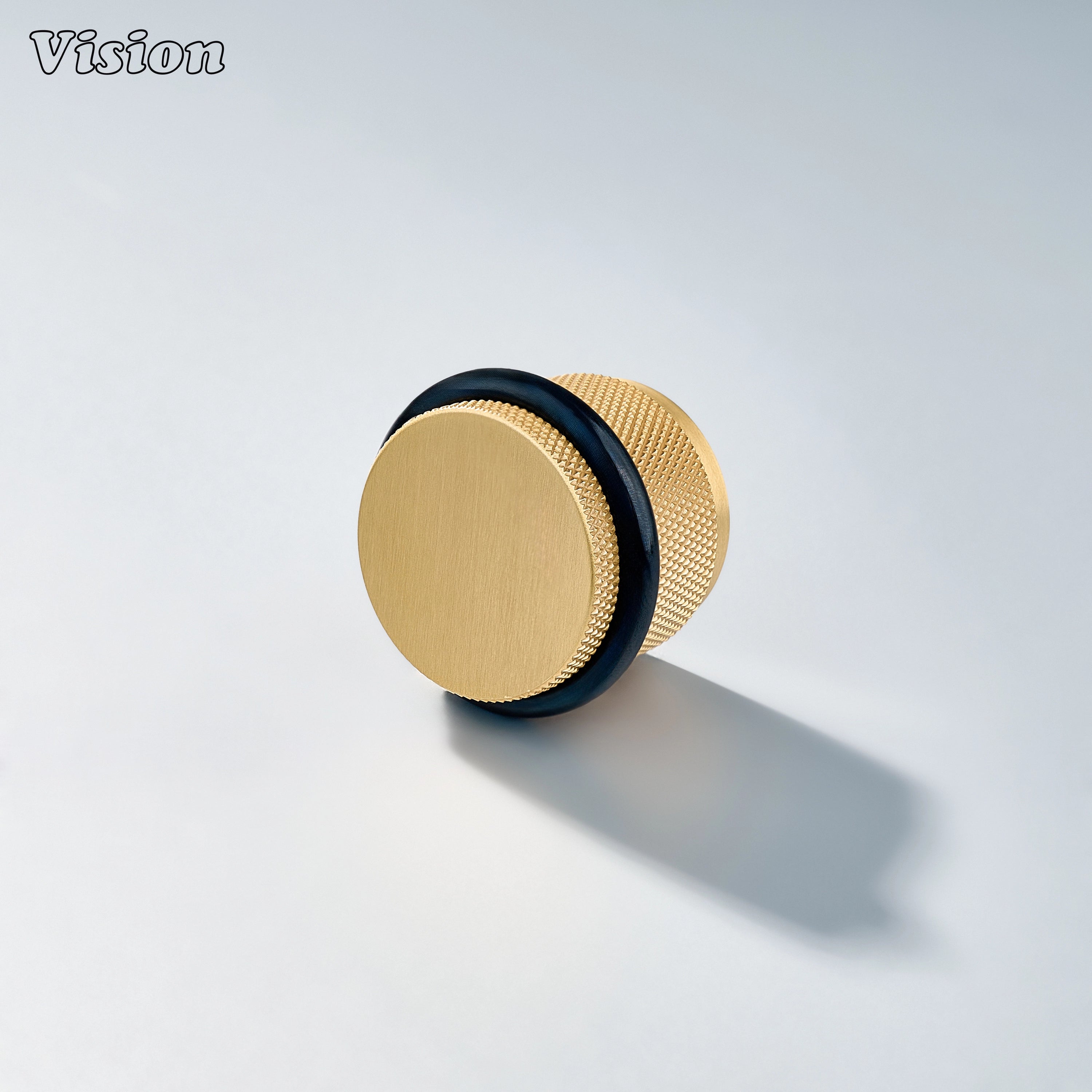 Gold diamond knurled solid brass door stop with rubber bumper for protecting kitchen cabinet doors and surrounding walls