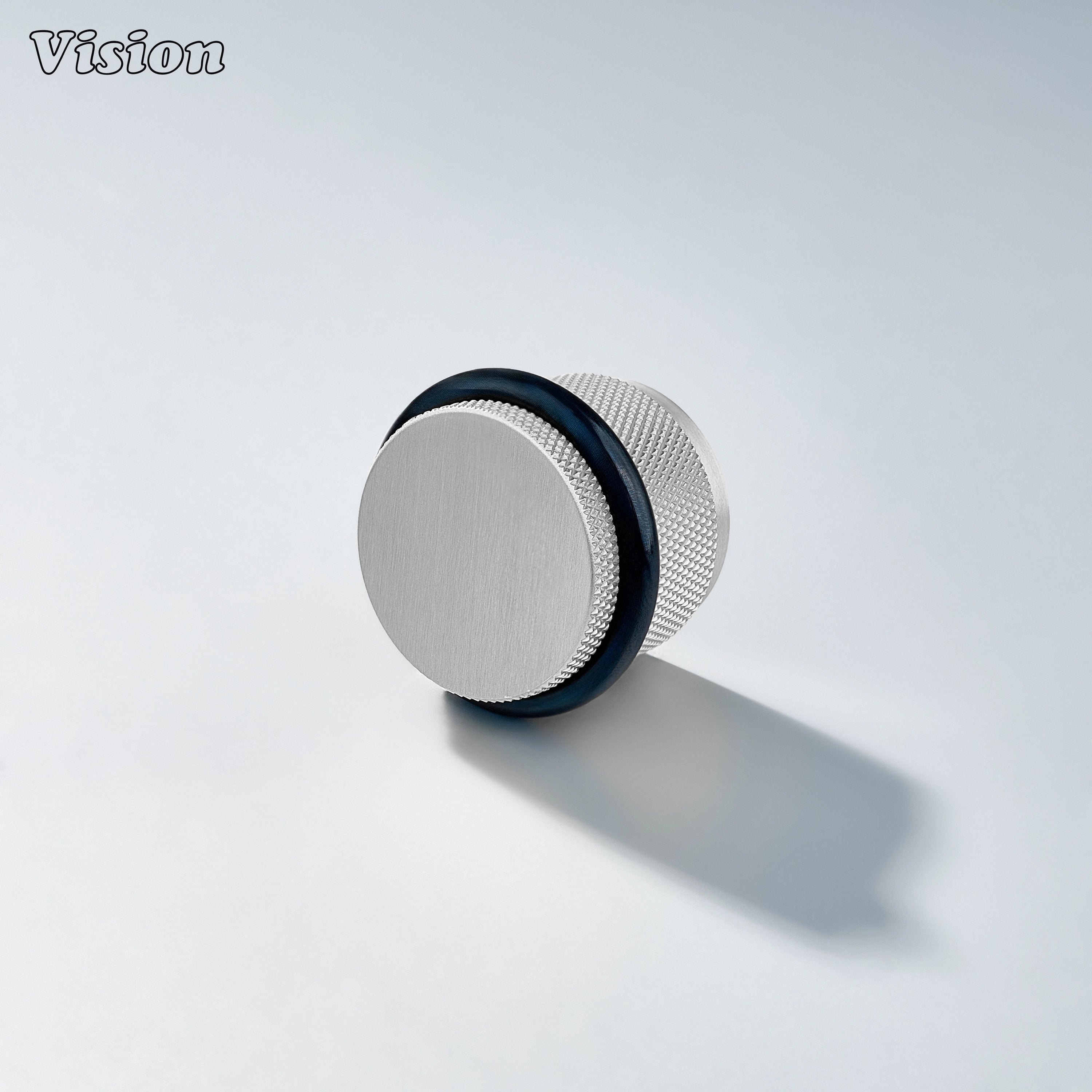 Silver diamond knurled solid brass door stop with rubber bumper for protecting kitchen cabinet doors and walls