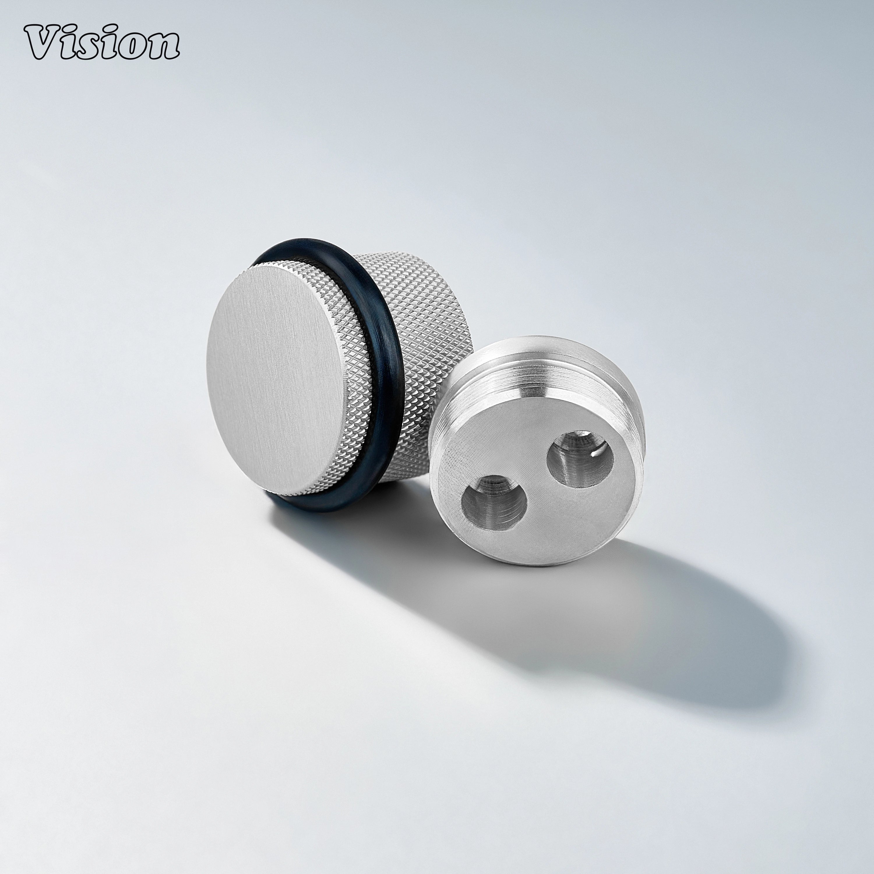 Silver finish solid brass door stop with decorative knurled body for protecting drawers and wall surfaces
