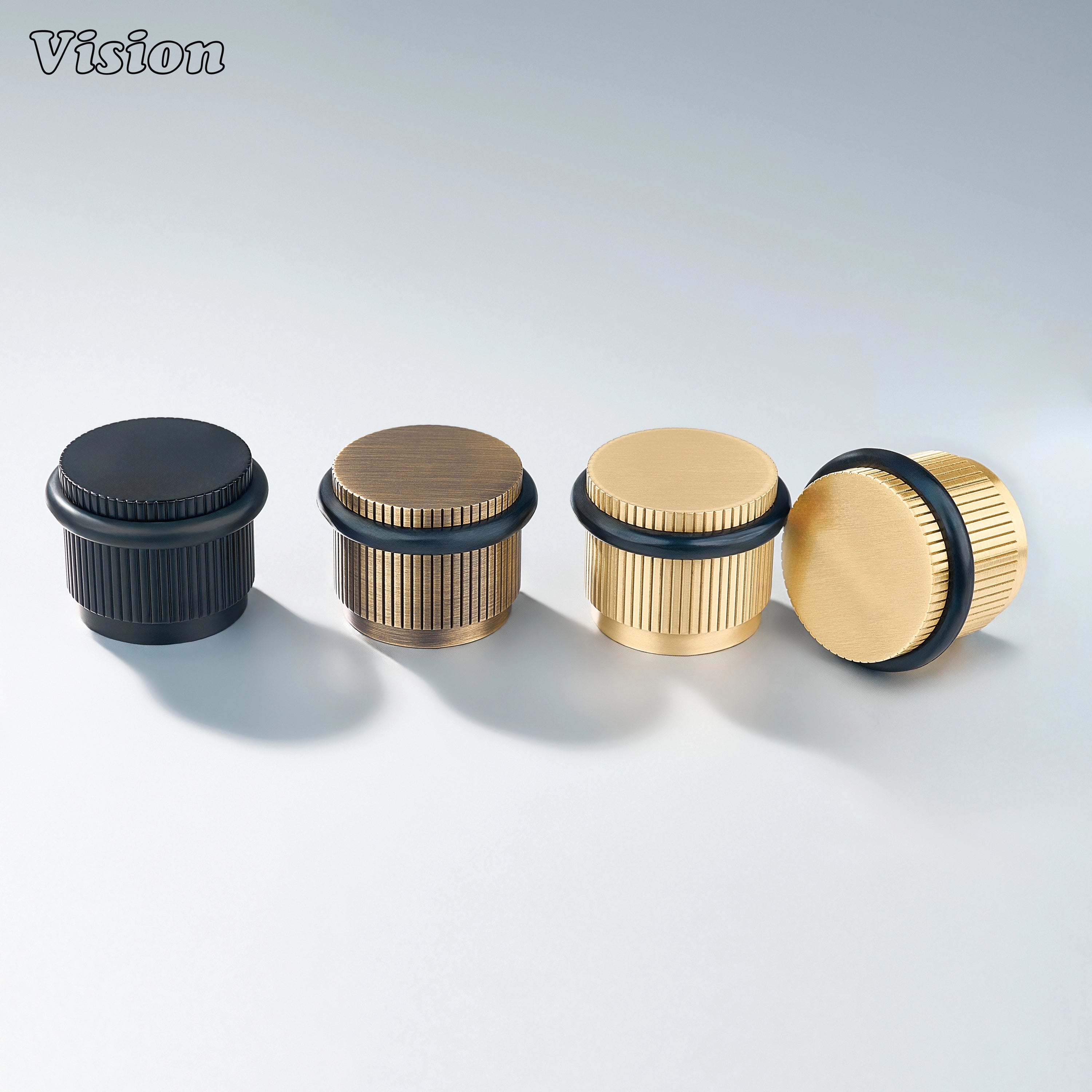 Black solid brass linear knurled door stop with cylindrical profile for wardrobes and interior door applications