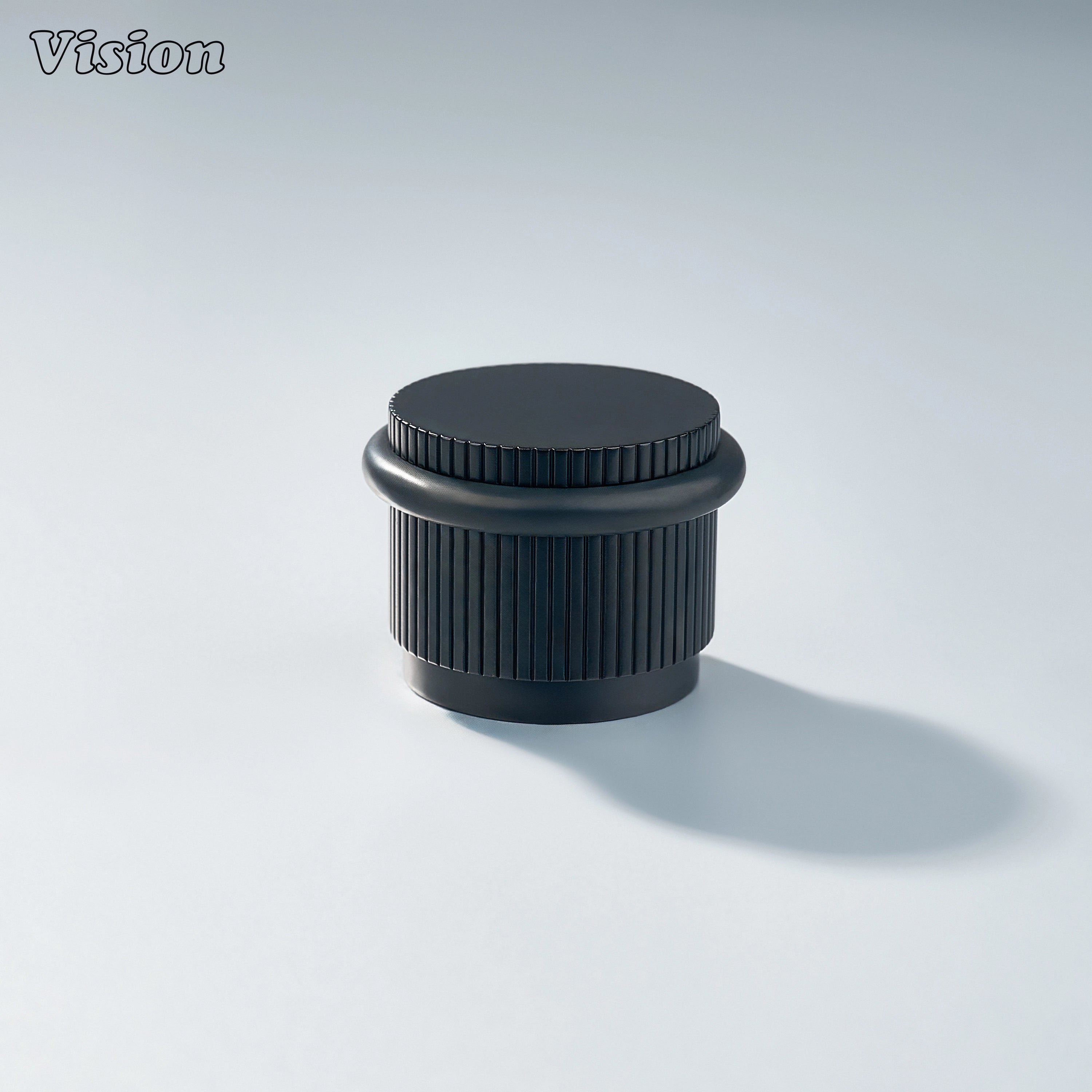 Black finish linear knurled door stop with round profile for protecting drawers, doors, and wall surfaces