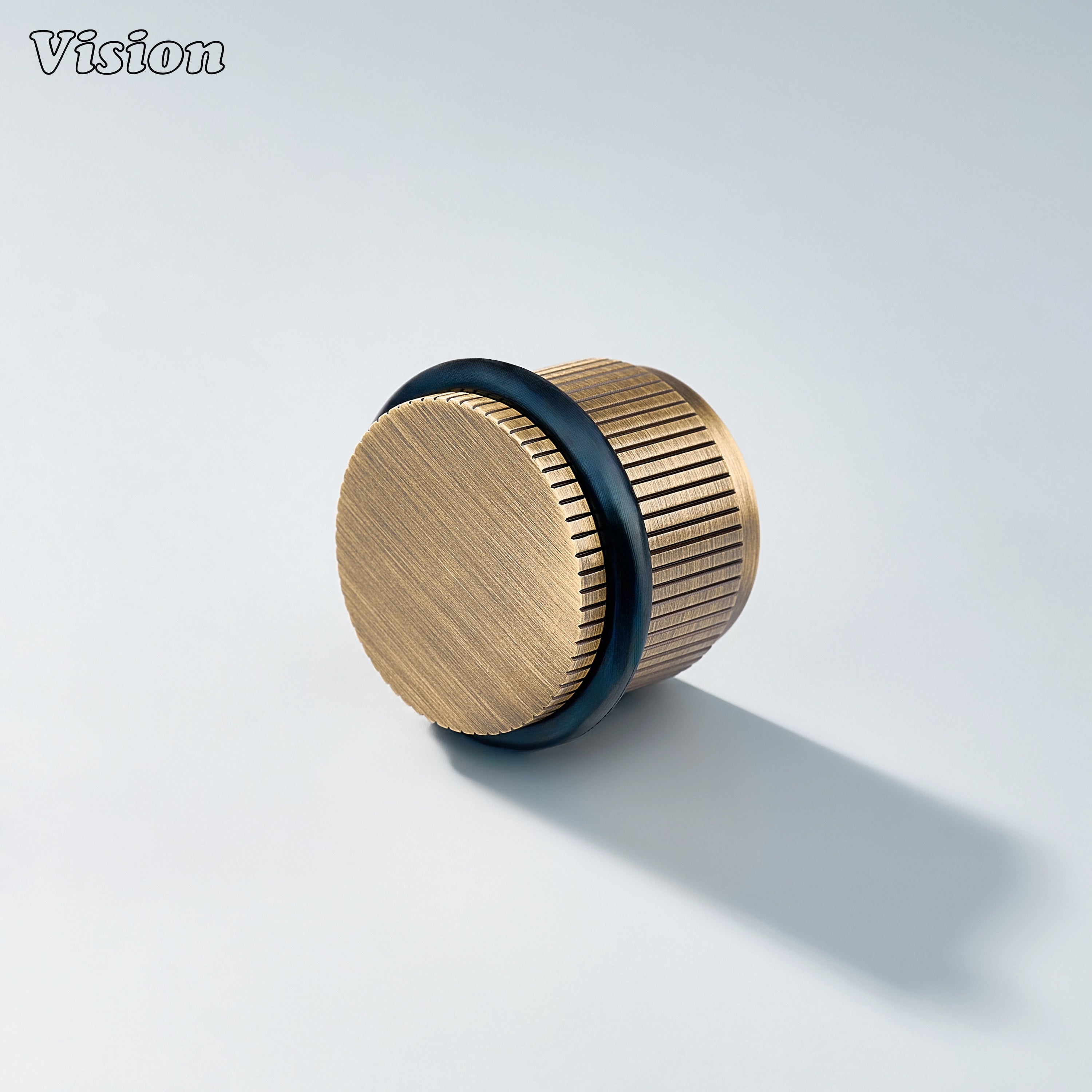 Antique Bronze linear knurled door stop with round brass top and rubber bumper for protecting kitchen cabinet doors