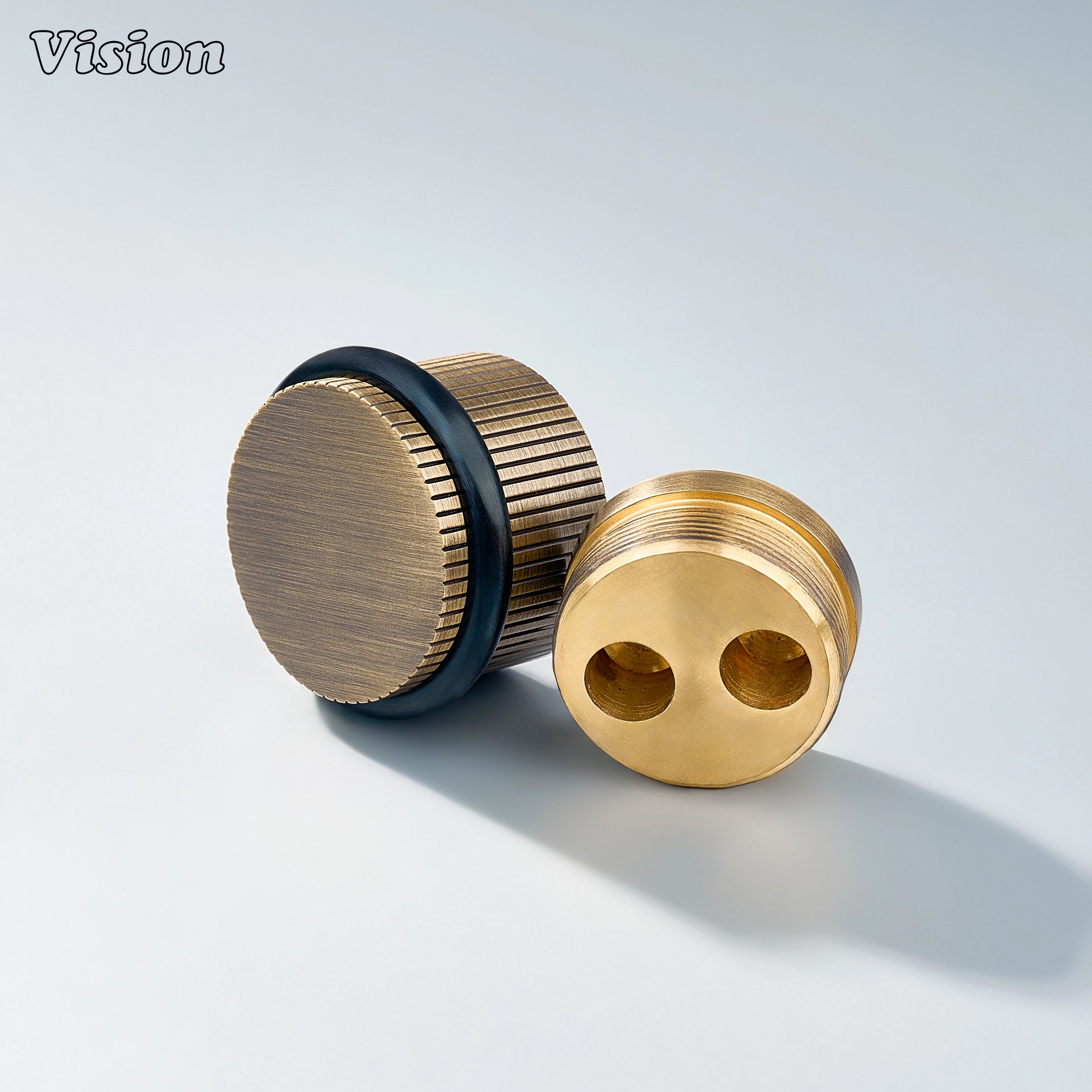 Antique Bronze linear knurled floor door stop with cylindrical body for luxury furniture installations