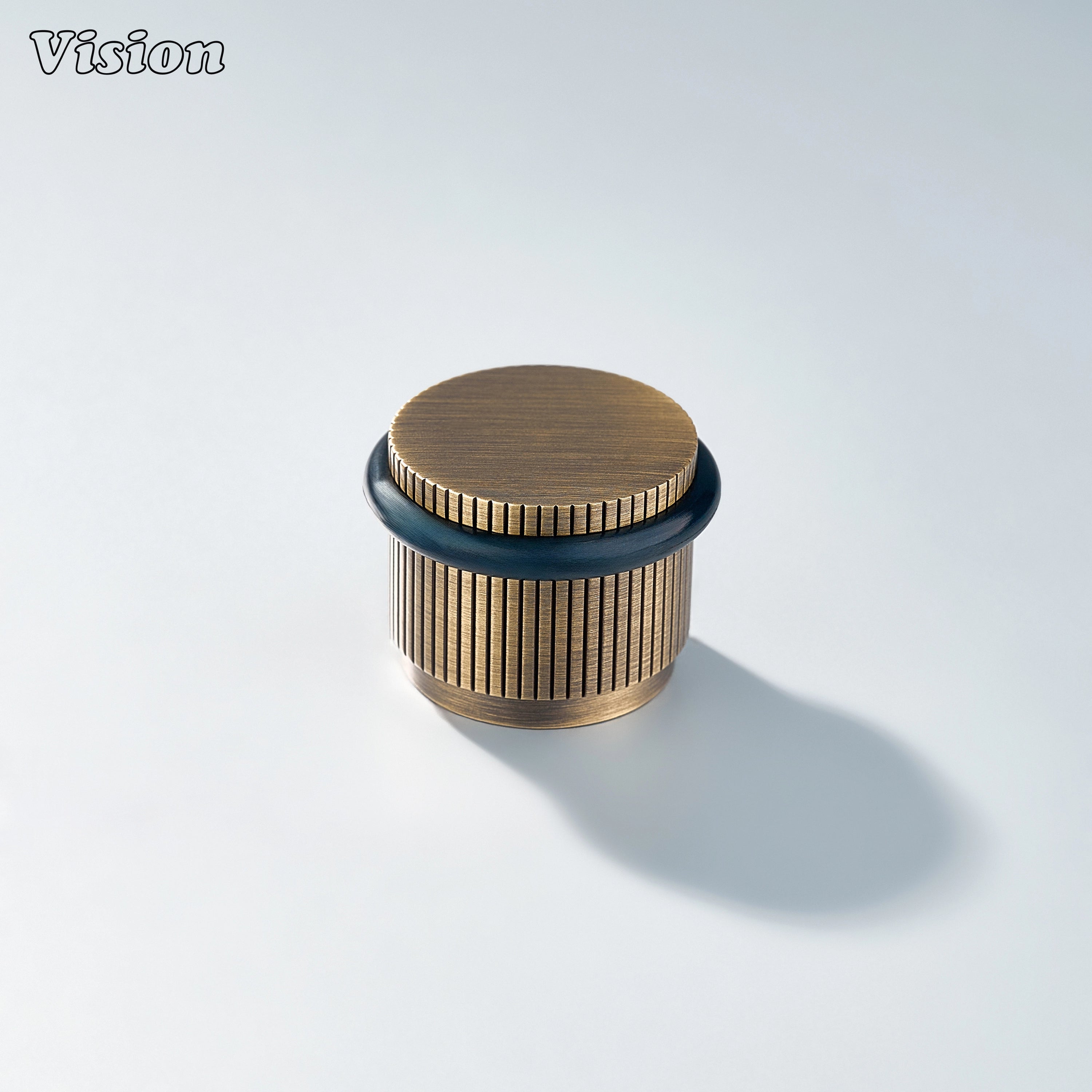 Architectural Antique Bronze brass door stop with linear texture and rubber guard for modern interiors