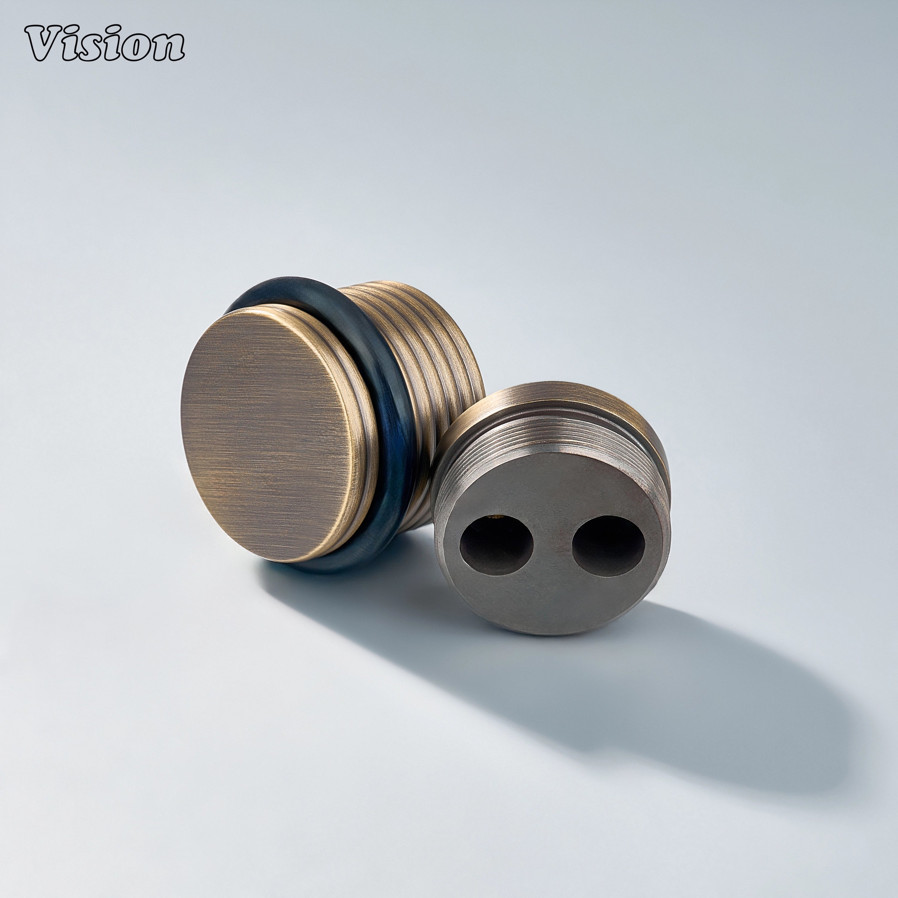 Antique Bronze solid brass door stop with ringed texture and round profile for luxury furniture applications