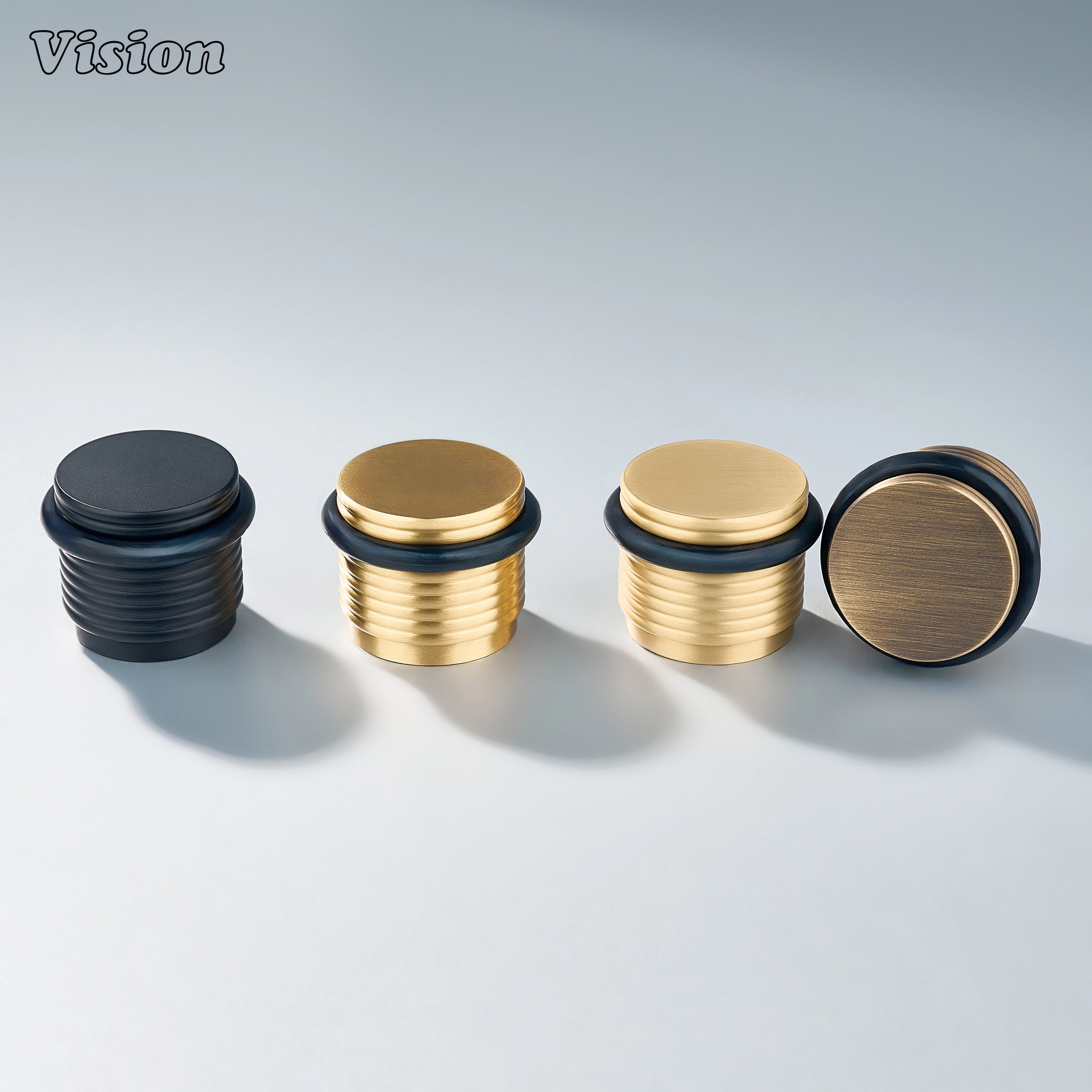 Silver solid brass ringed door stop with concentric ridge detailing for wardrobes and interior door applications