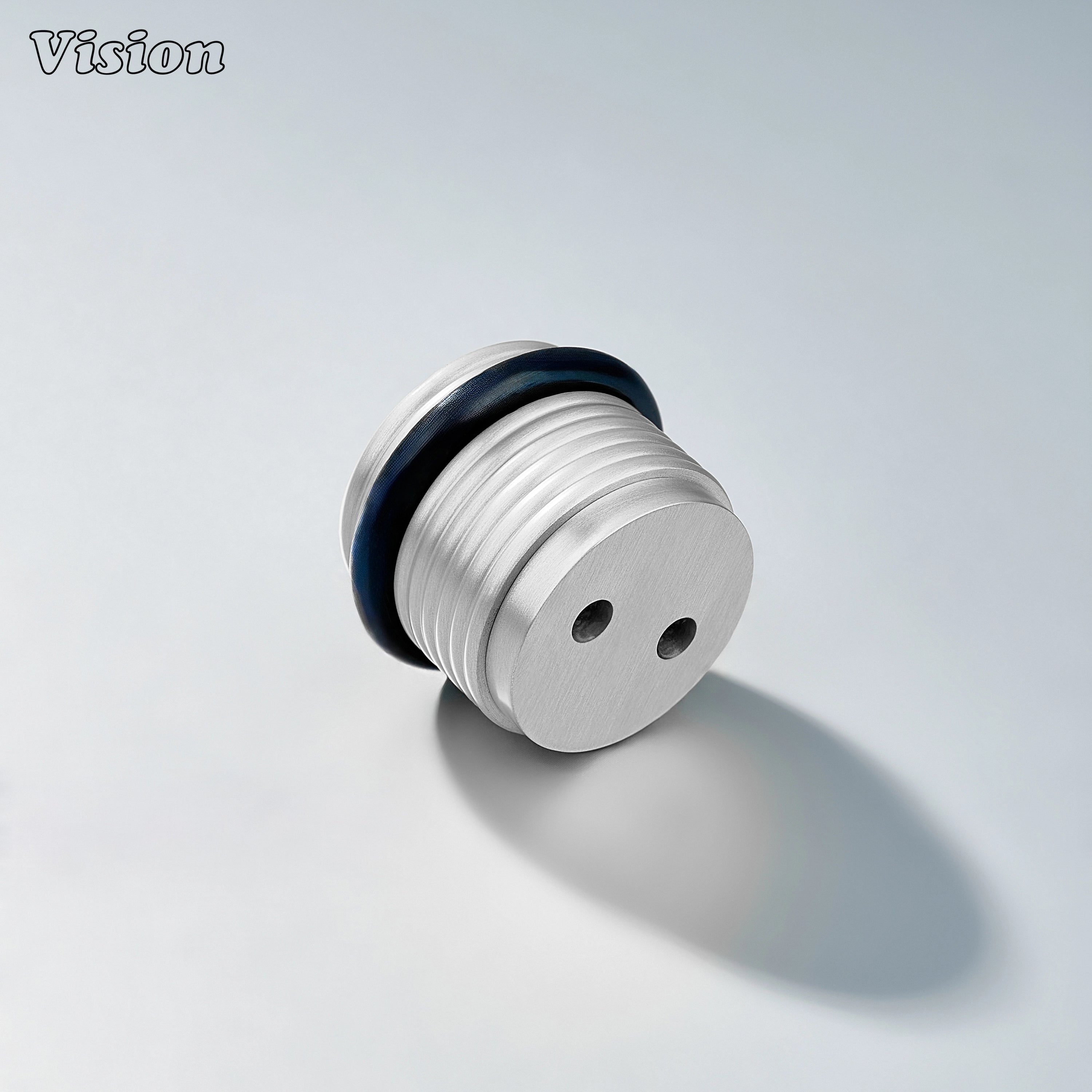 Silver floor door stop with concentric ring profile and rubber bumper for residential cabinetry applications