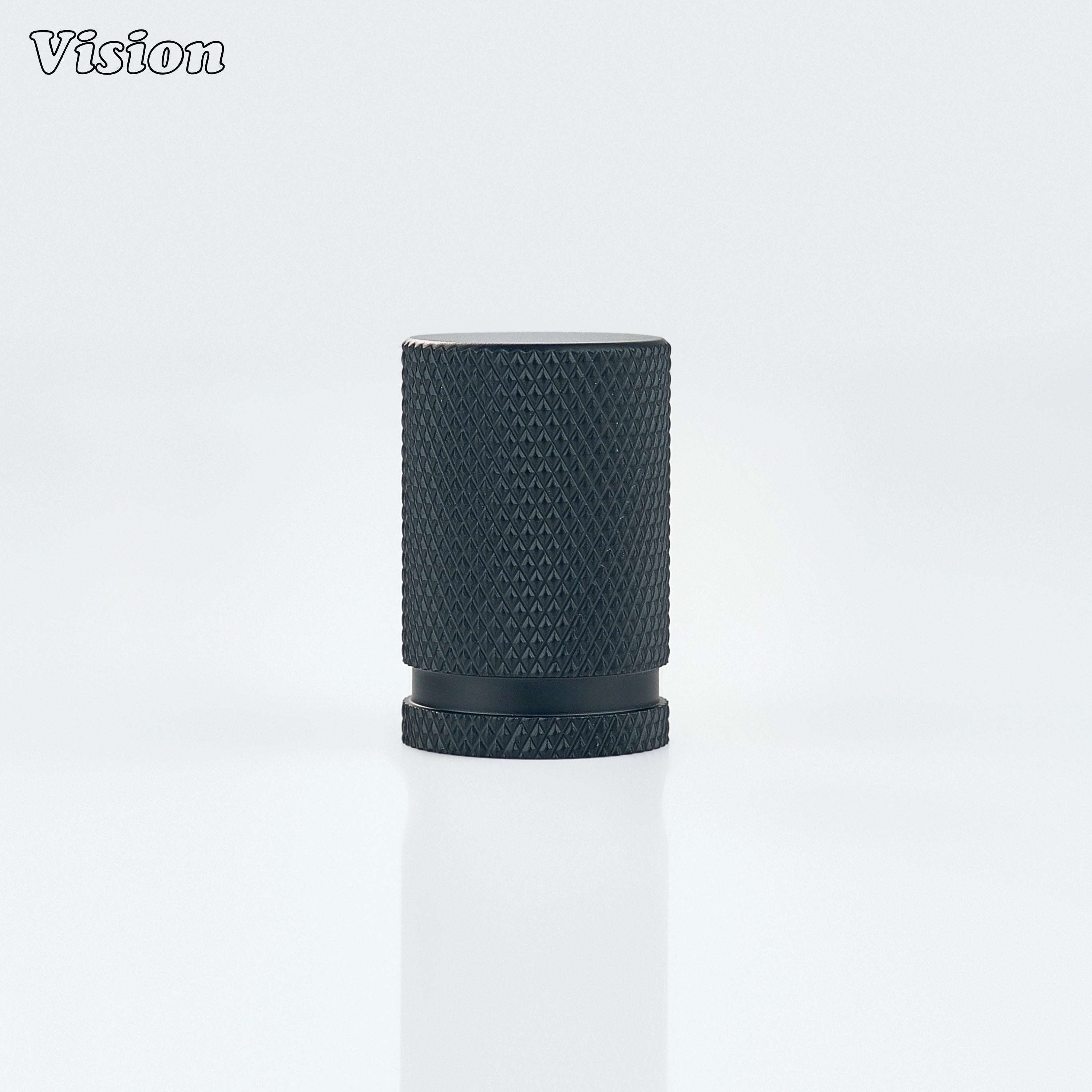 Black knurled cabinet knob cylinder style with textured grip for wardrobes and furniture