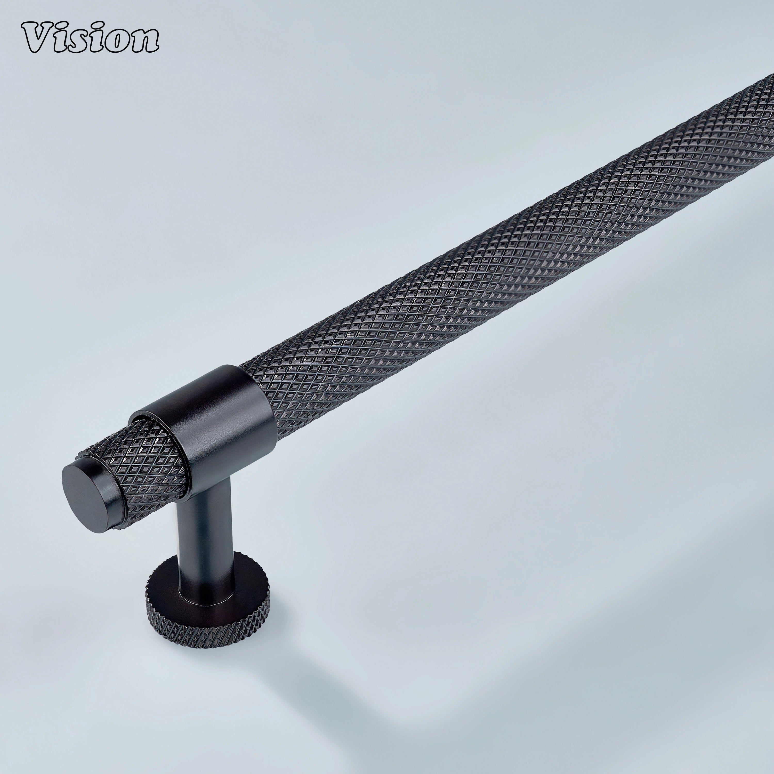 Modern oil rubbed bronze Azure knurled ringed handle used for kitchen cabinets.