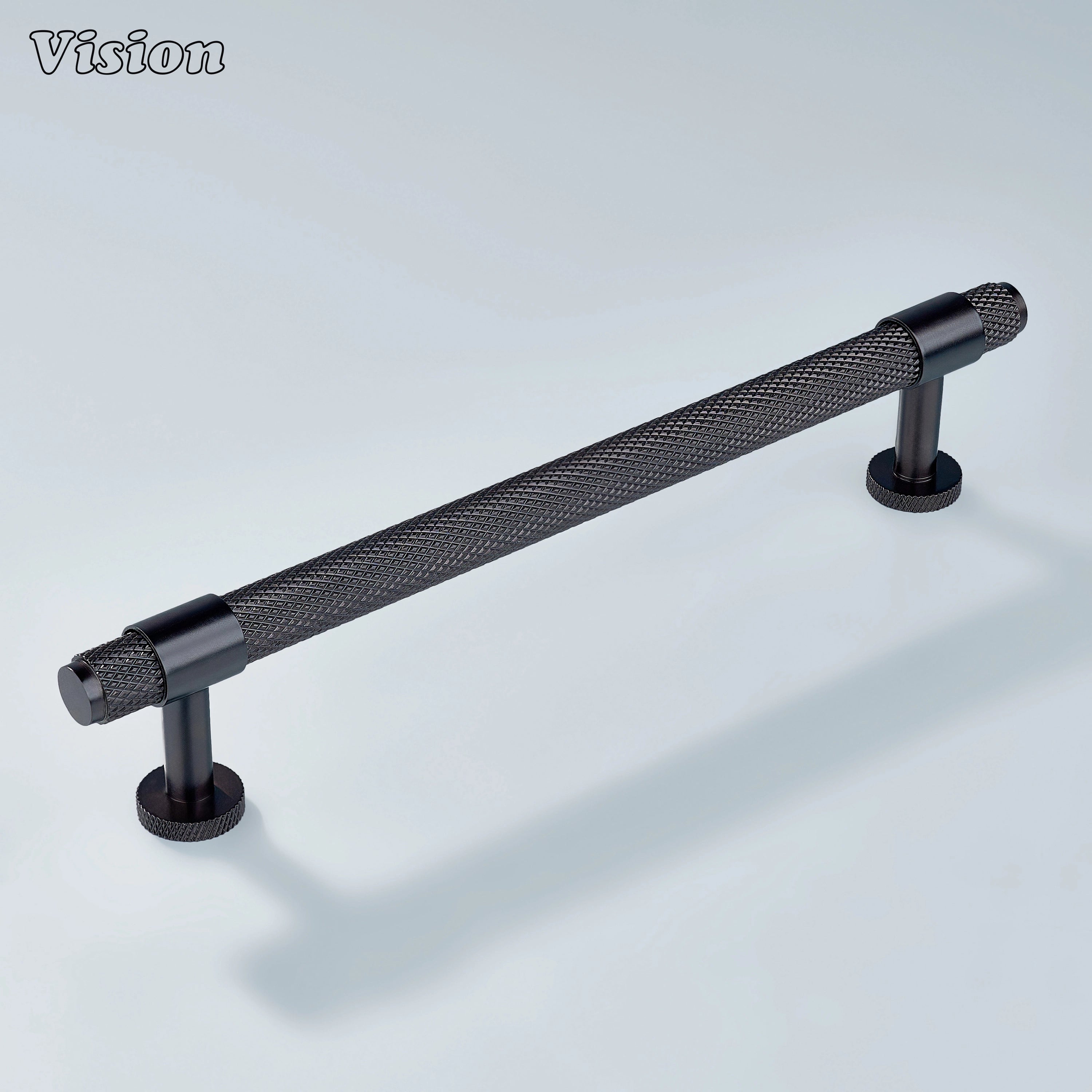Modern oil rubbed bronze Azure knurled ringed handle used for closet doors.