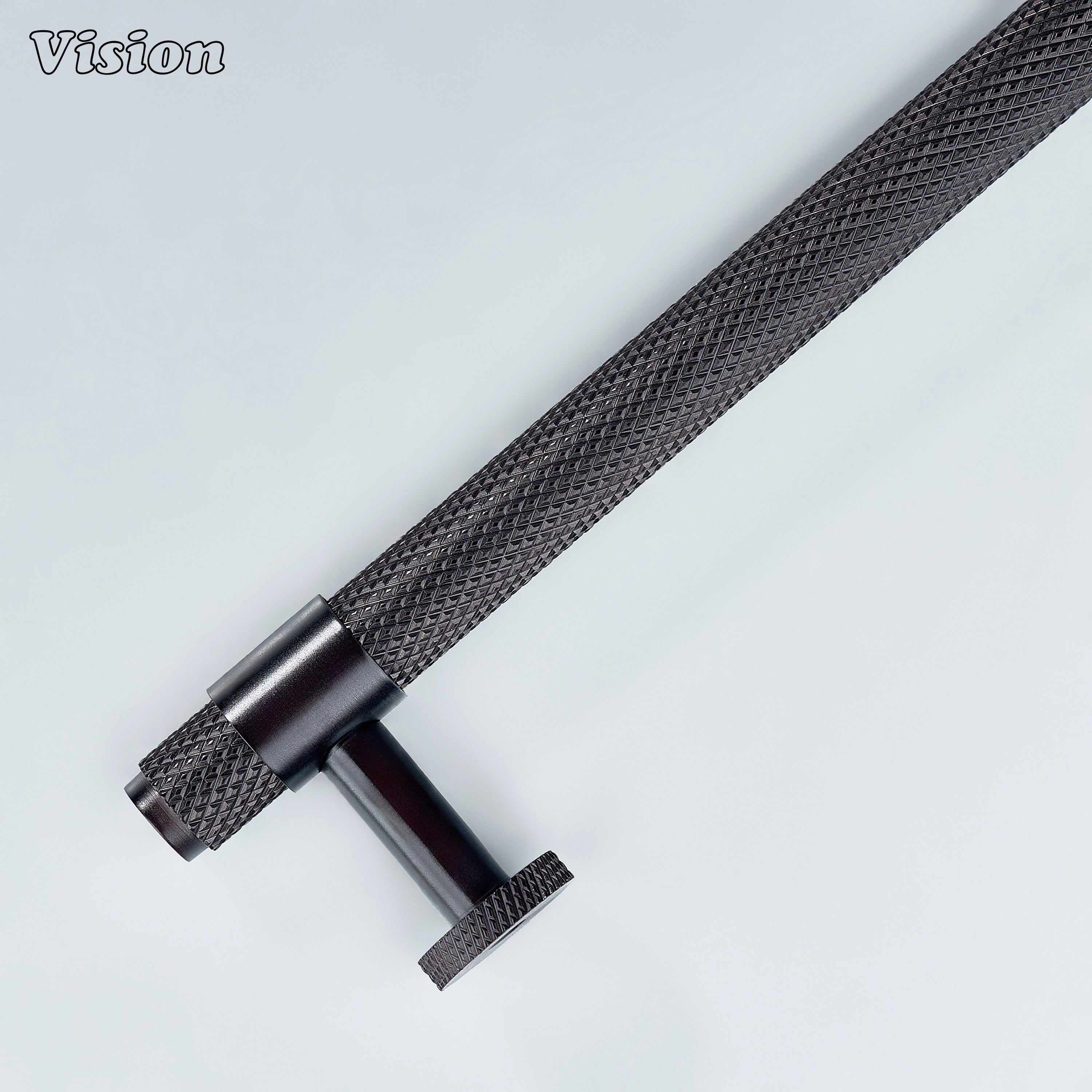 Modern oil rubbed bronze Azure knurled ringed handle used for furniture drawers.