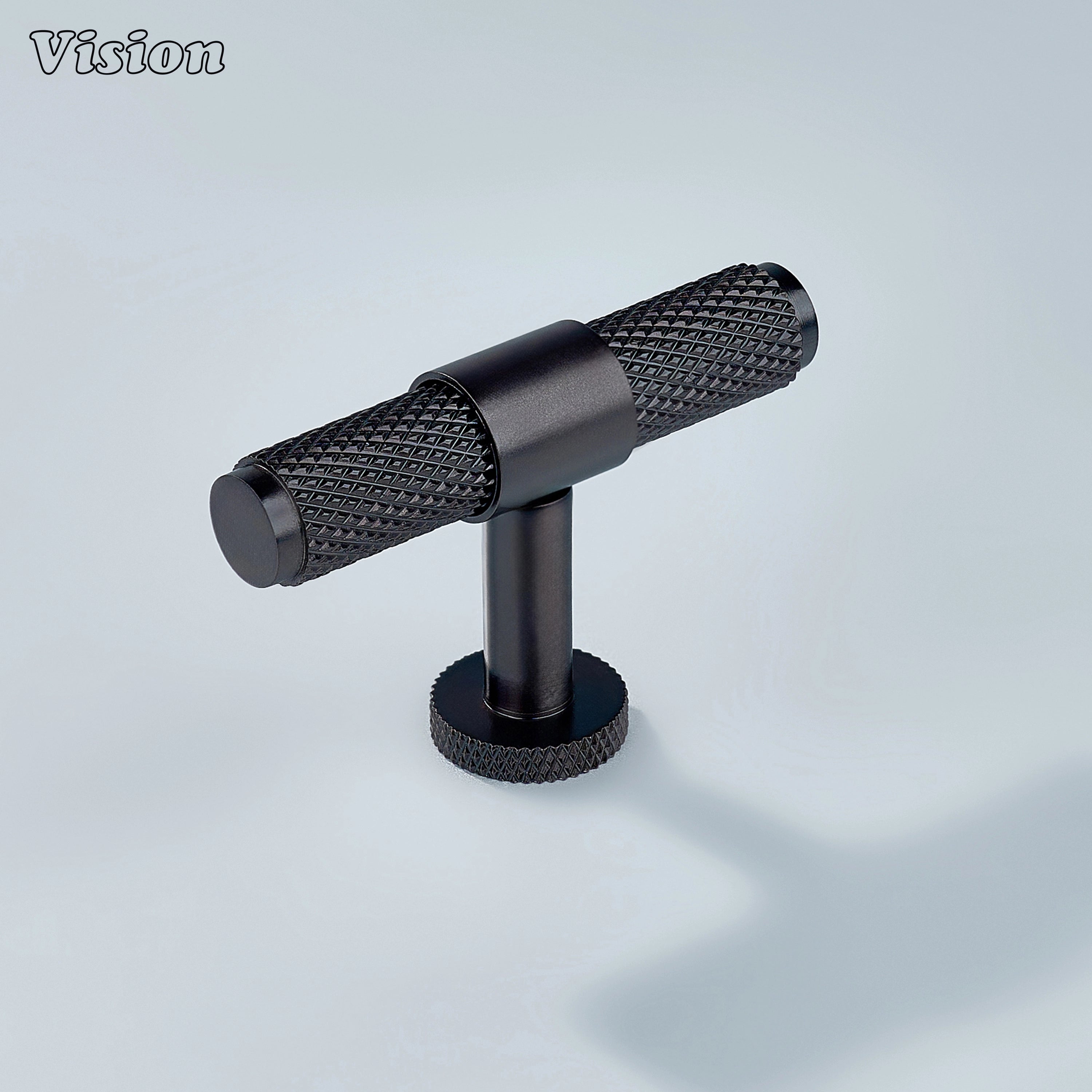 Modern oil rubbed bronze Azure knurled brass T-knob for kitchen cabinets.