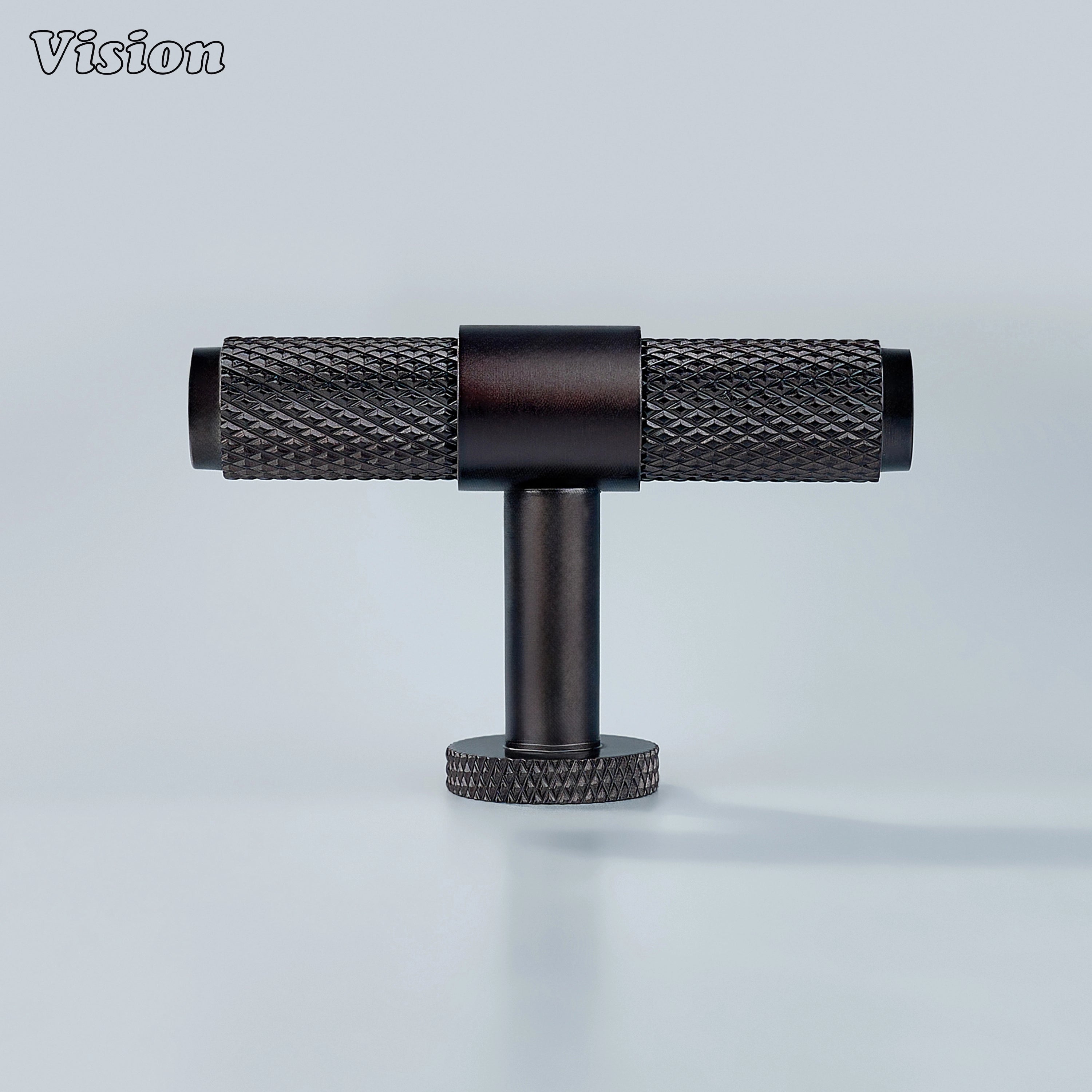Oil rubbed bronze linear knurled T-knob for dresser drawers.