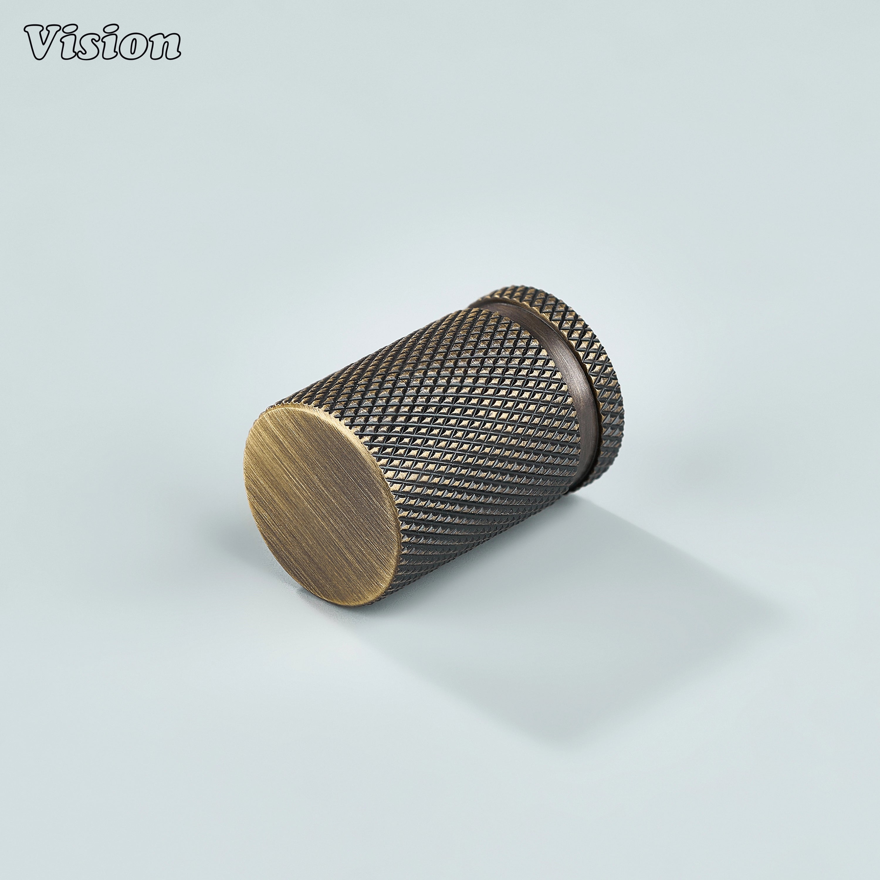 Modern antique bronze brass knurled cylinder knob for kitchen cabinets.