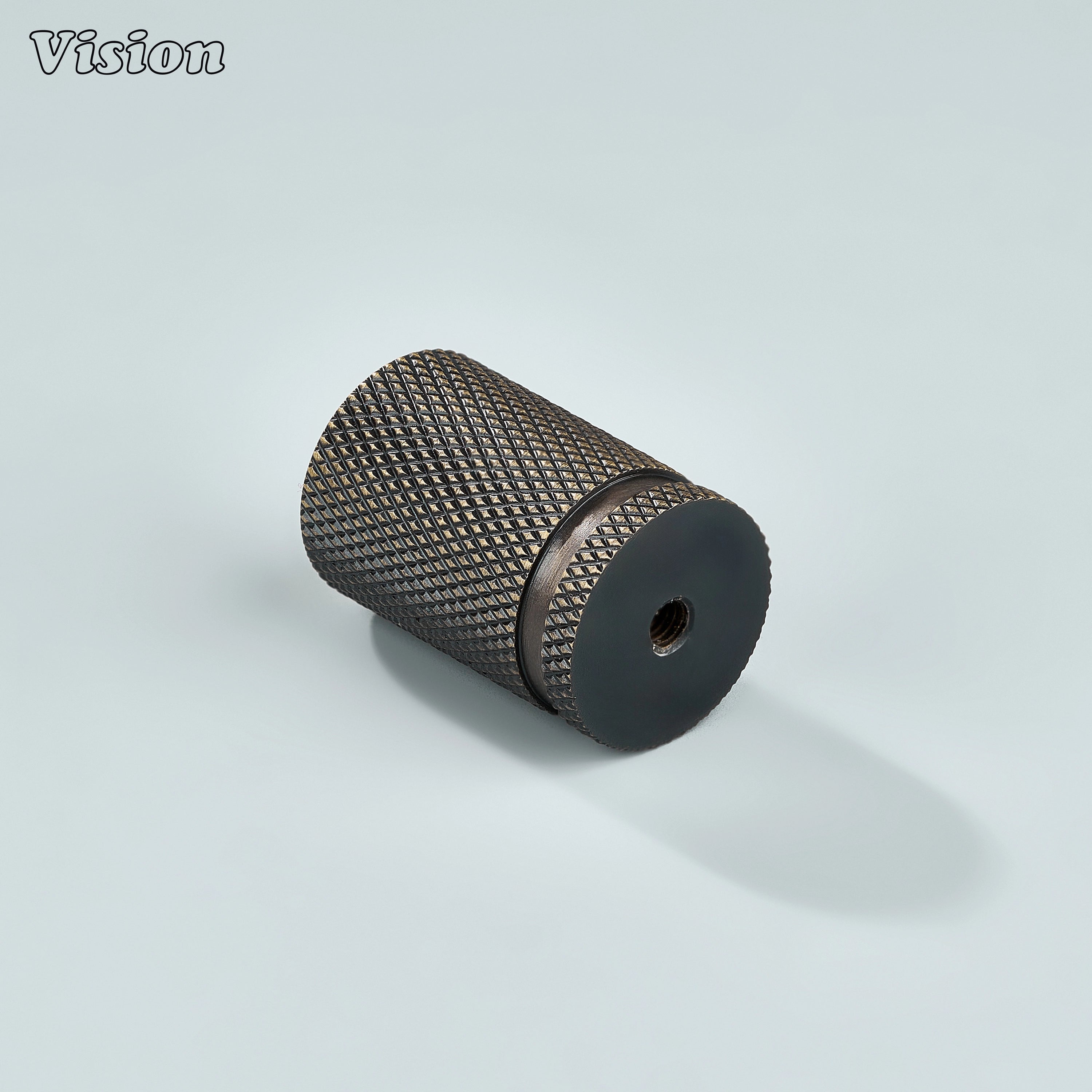 Sleek antique bronze knurled brass knob for wardrobes and cupboards.