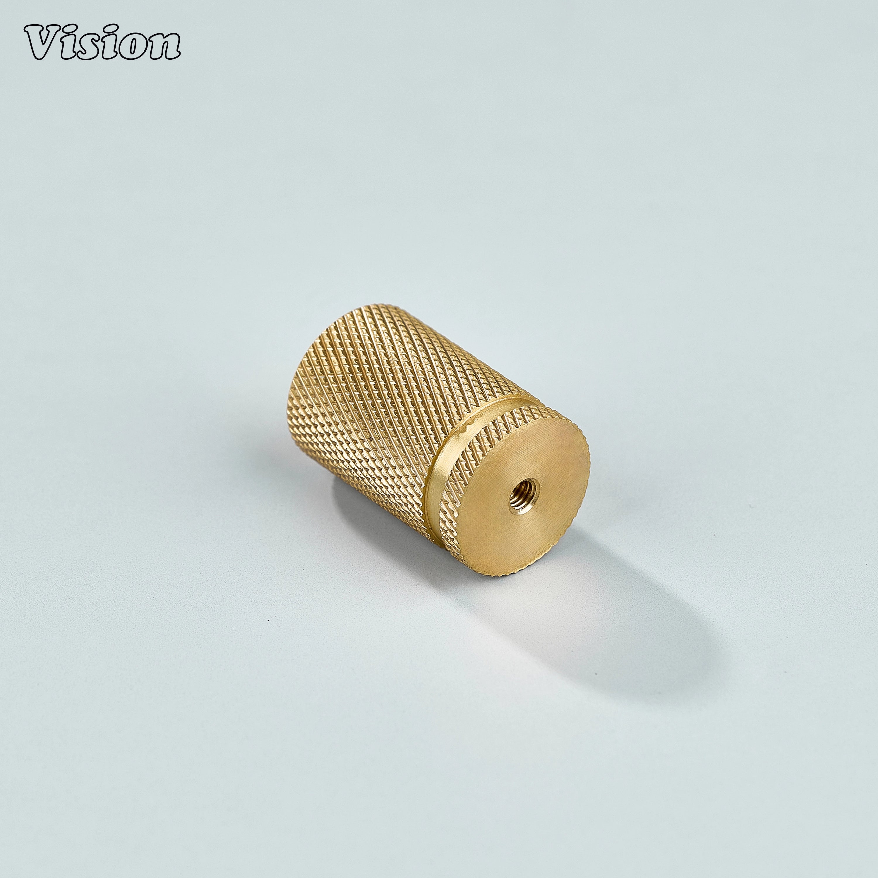 Solid brass gold knurled knob for cupboards and furniture.