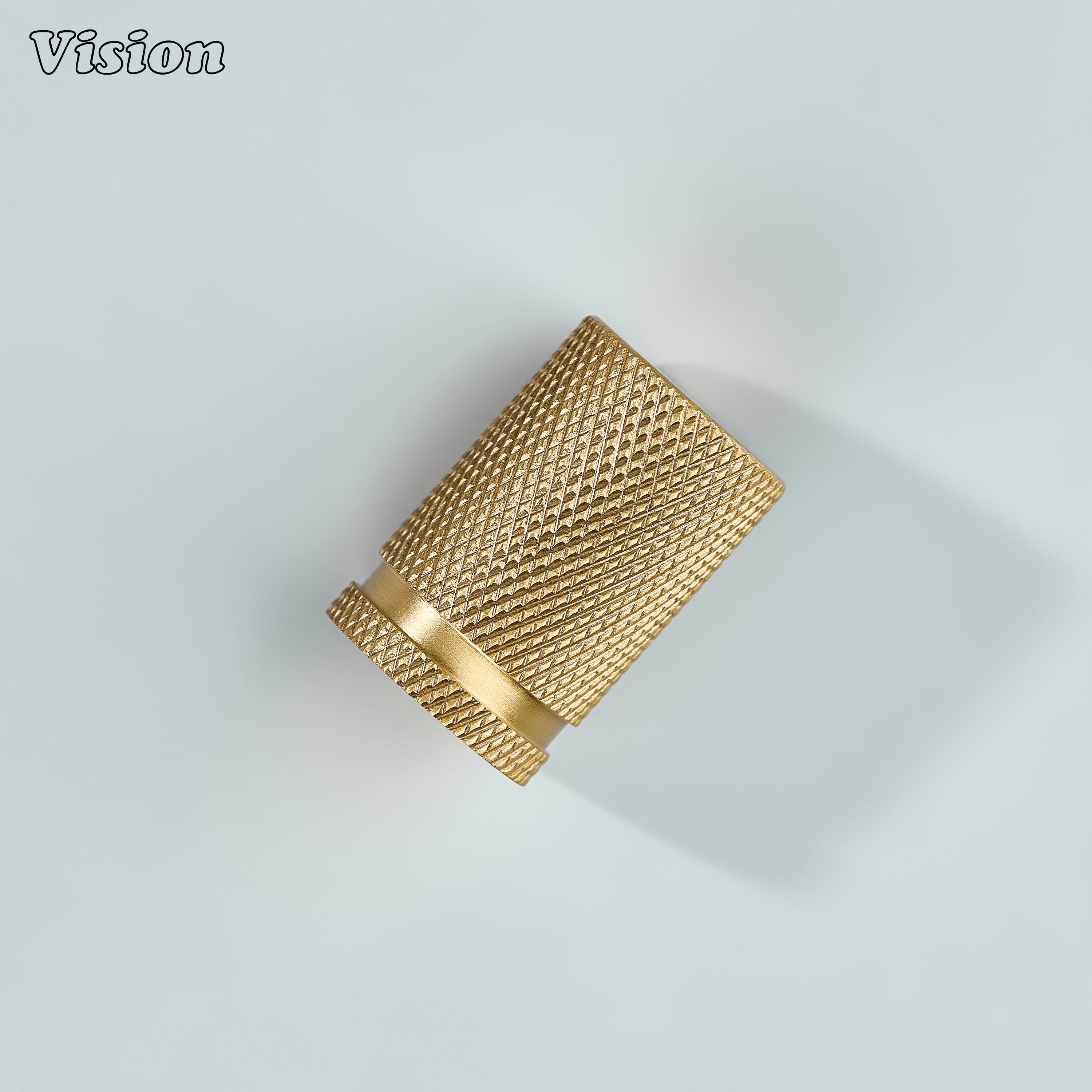 Premium gold brass knob with linear knurling for cabinets.