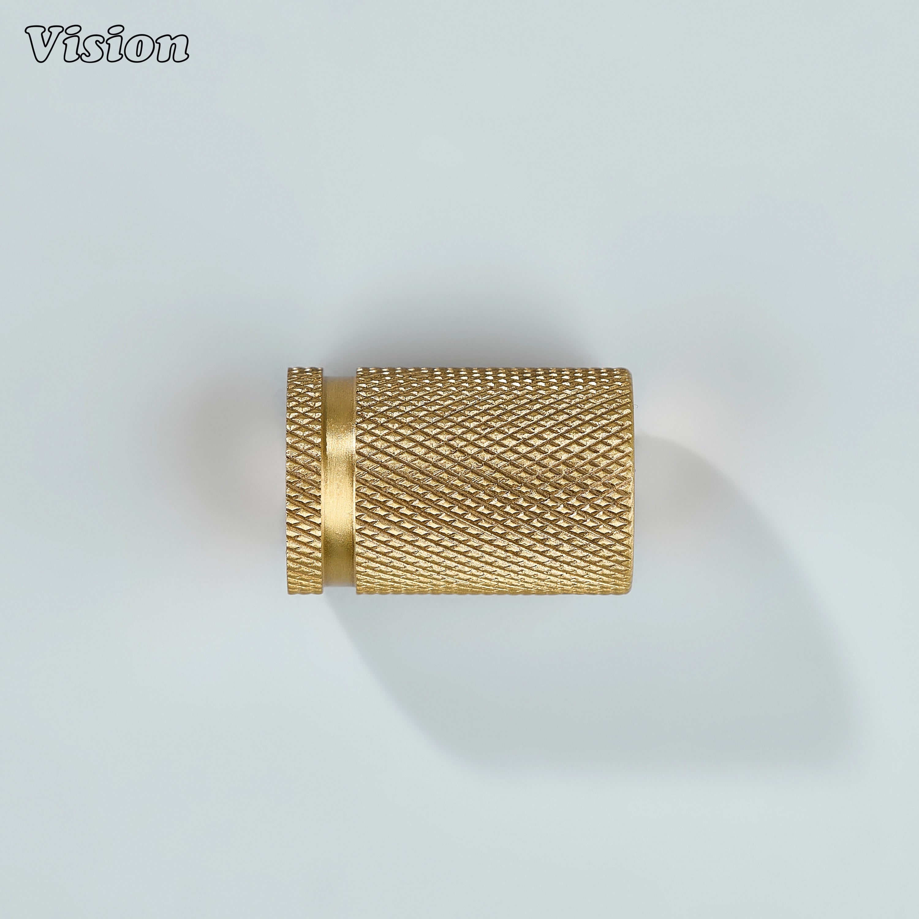 Sleek gold knurled brass knob for wardrobes and cupboards.