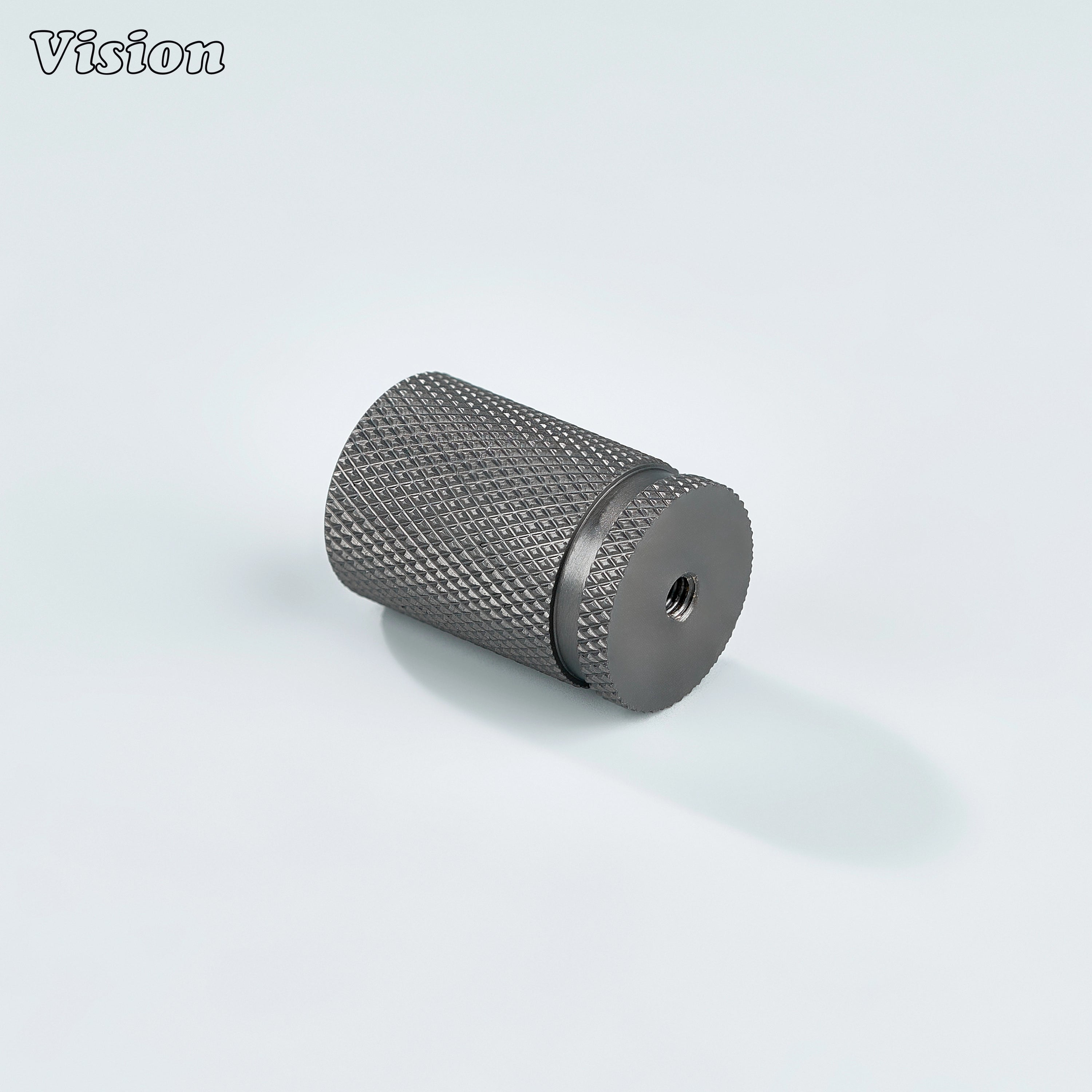 Gunmetal cylinder-shaped cabinet knob with textured grip