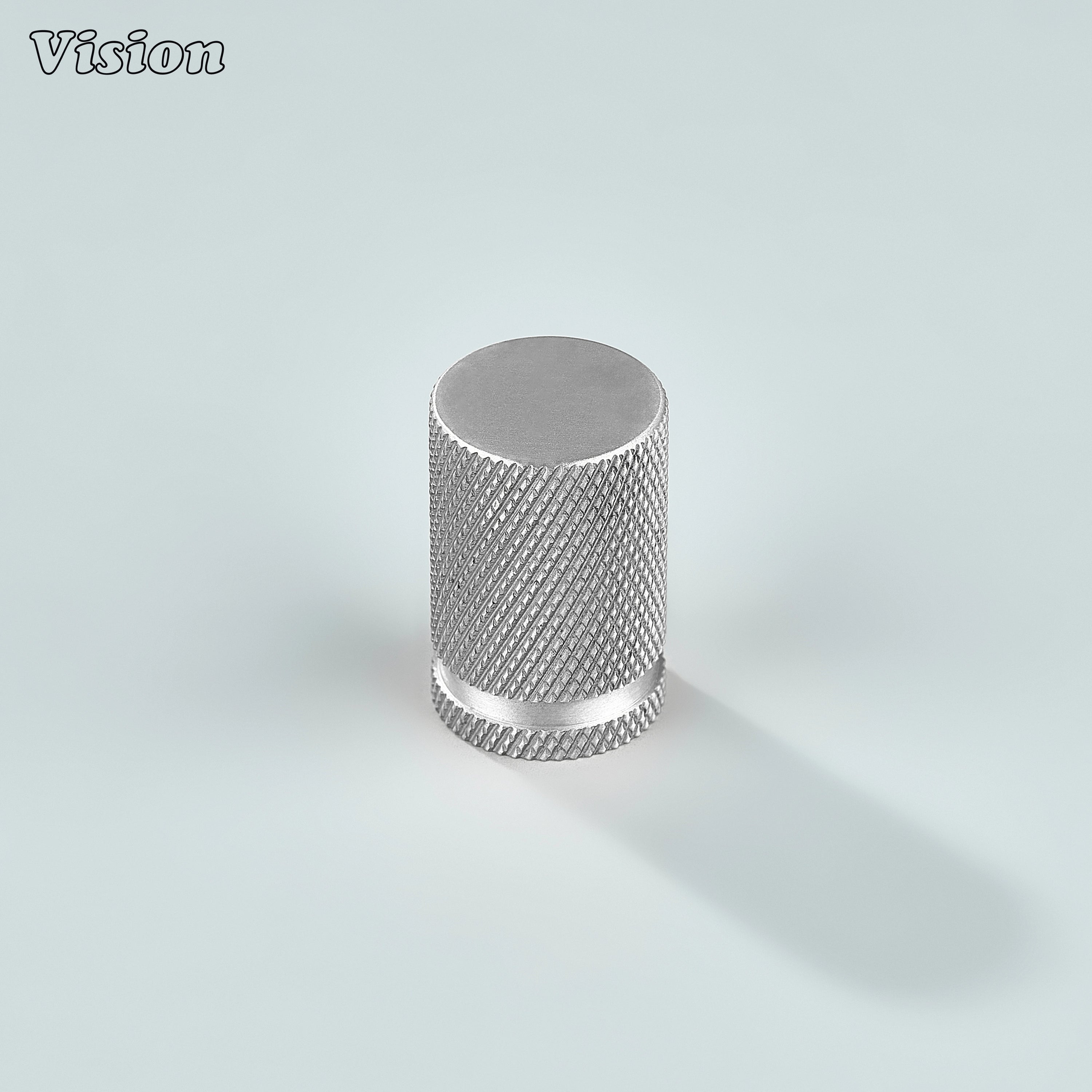 Silver Azure knurled cylinder knob used for wardrobes and drawers