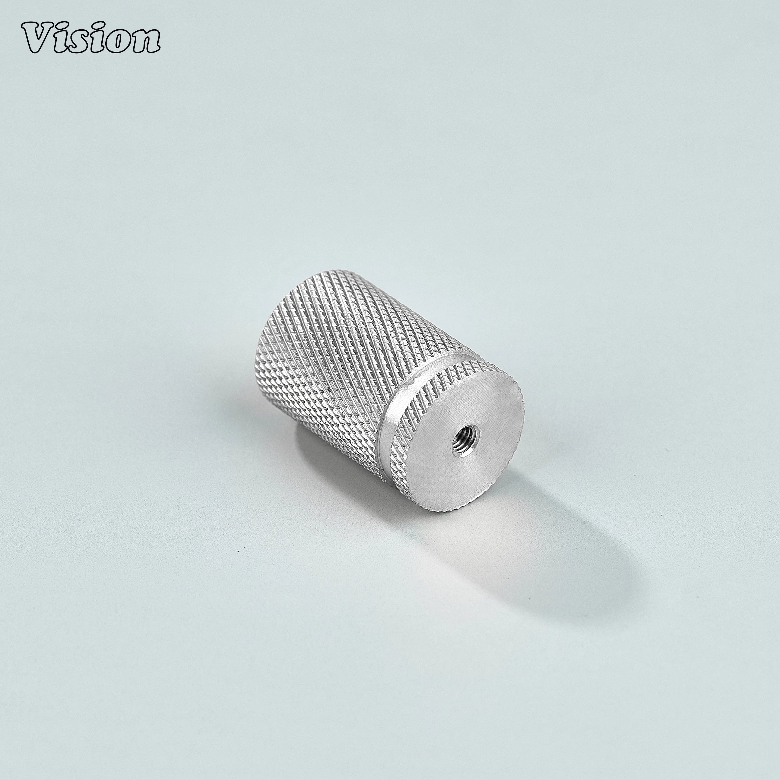 Solid brass silver knurled knob for cupboards and furniture
