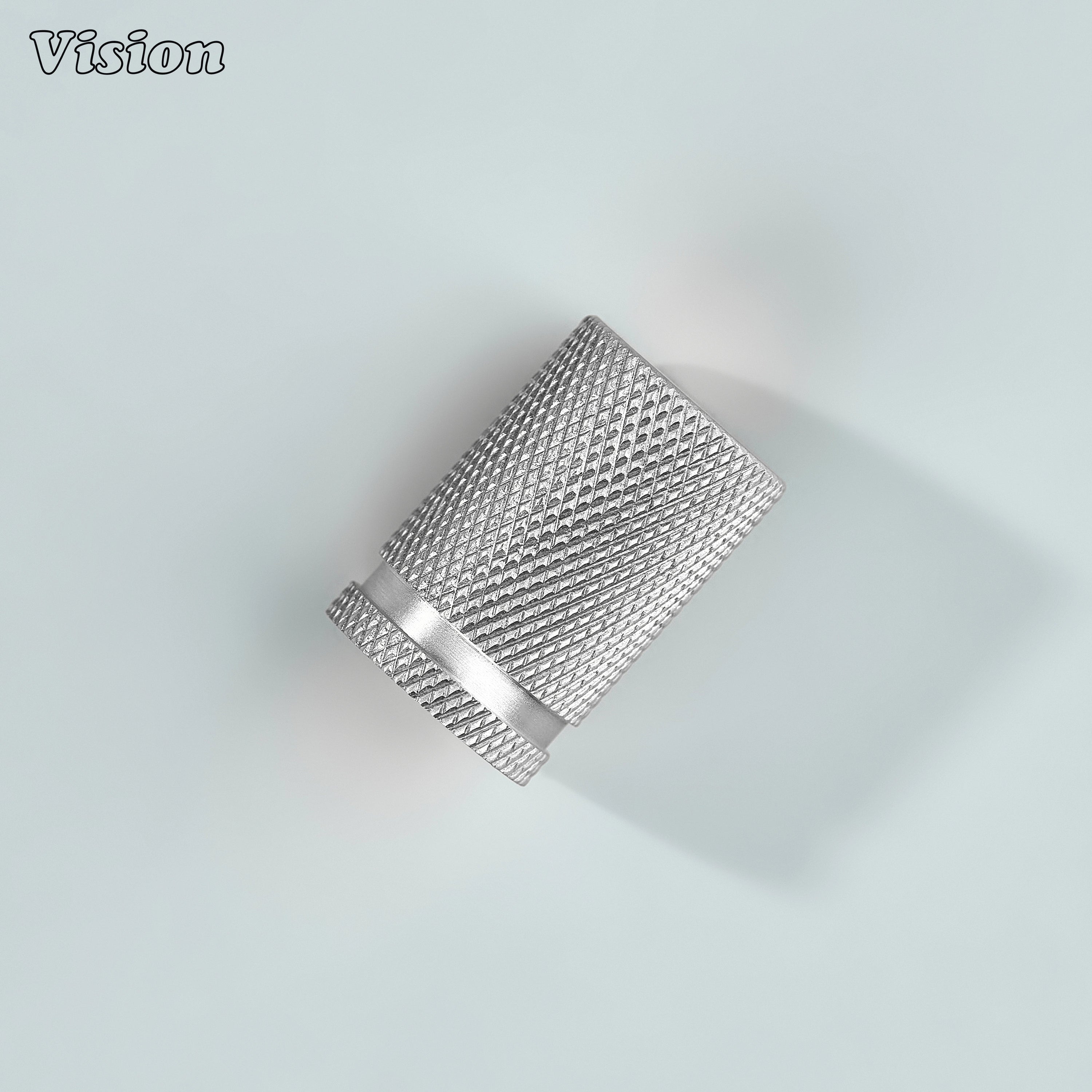 Premium silver brass knob with linear knurling for cabinets