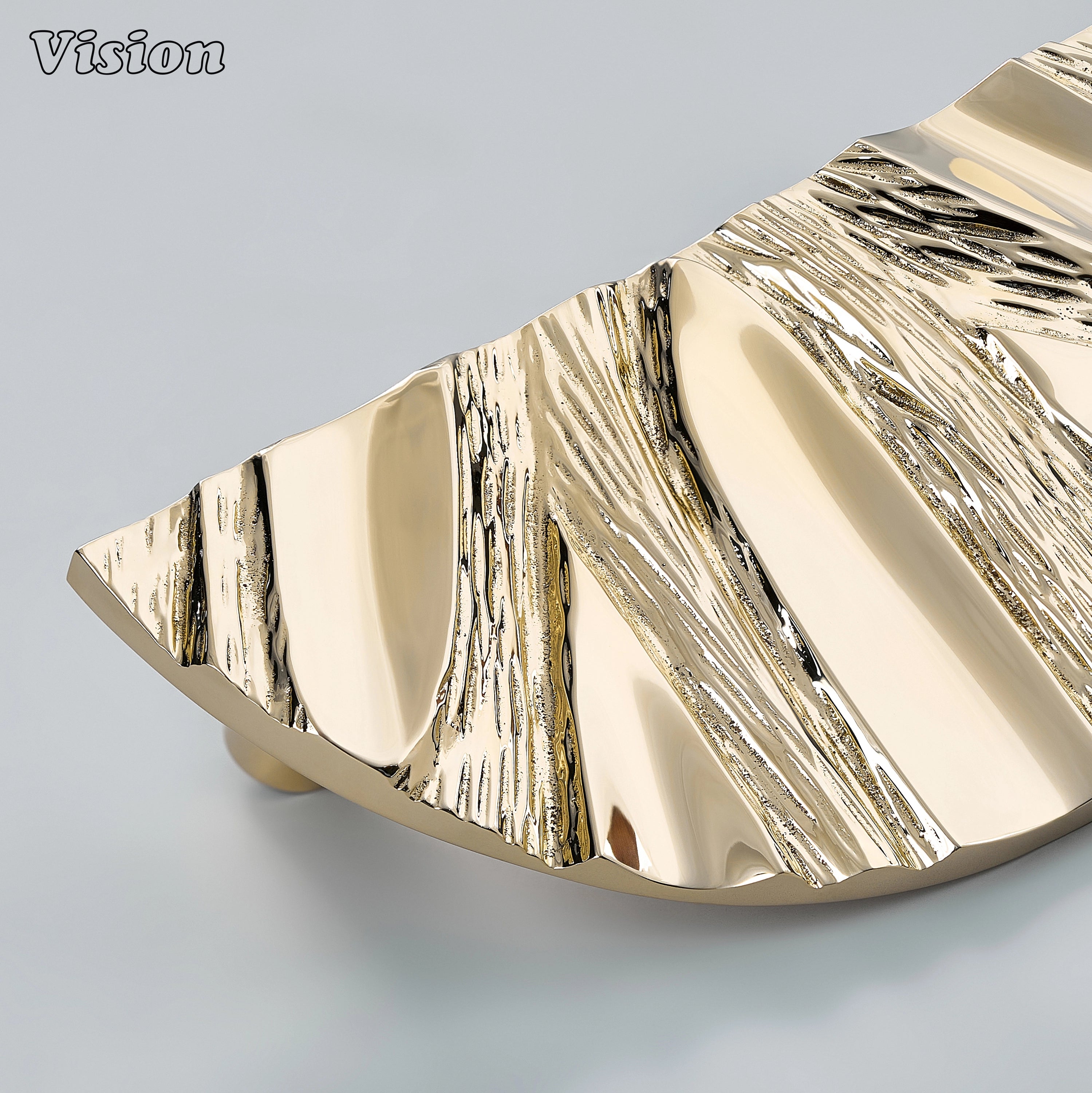 Luxury Polished Brass semi circle handle with handcrafted artistic detailing.