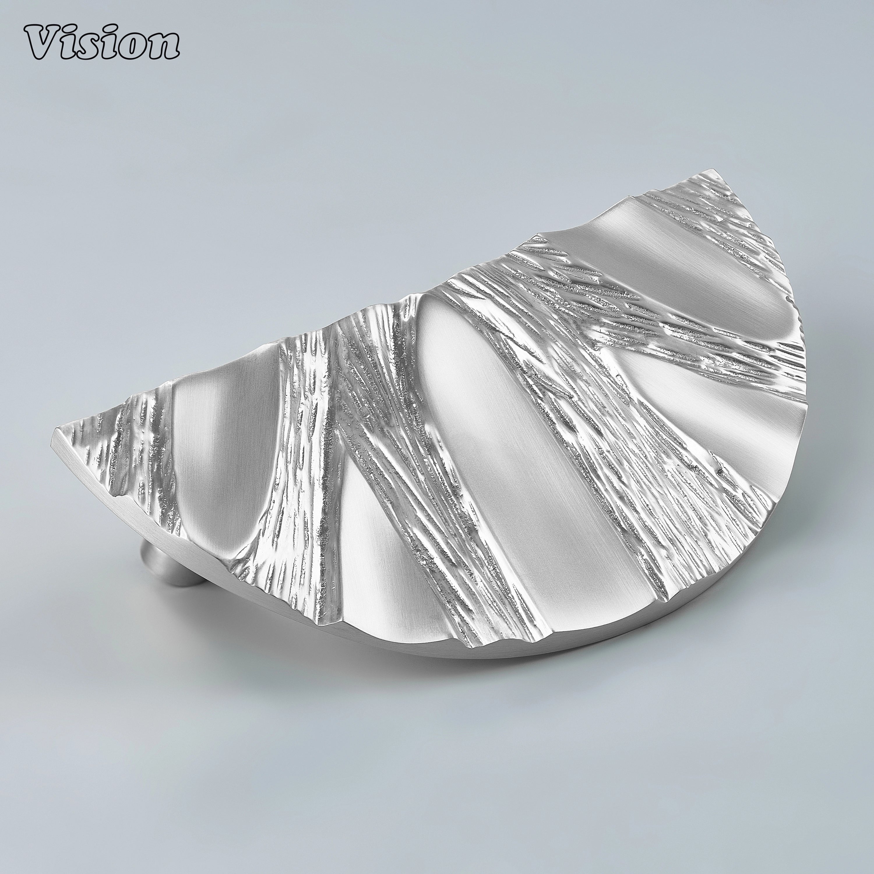 Silver handcrafted semi circle solid brass door handle with artistic bark texture for entrance doors.