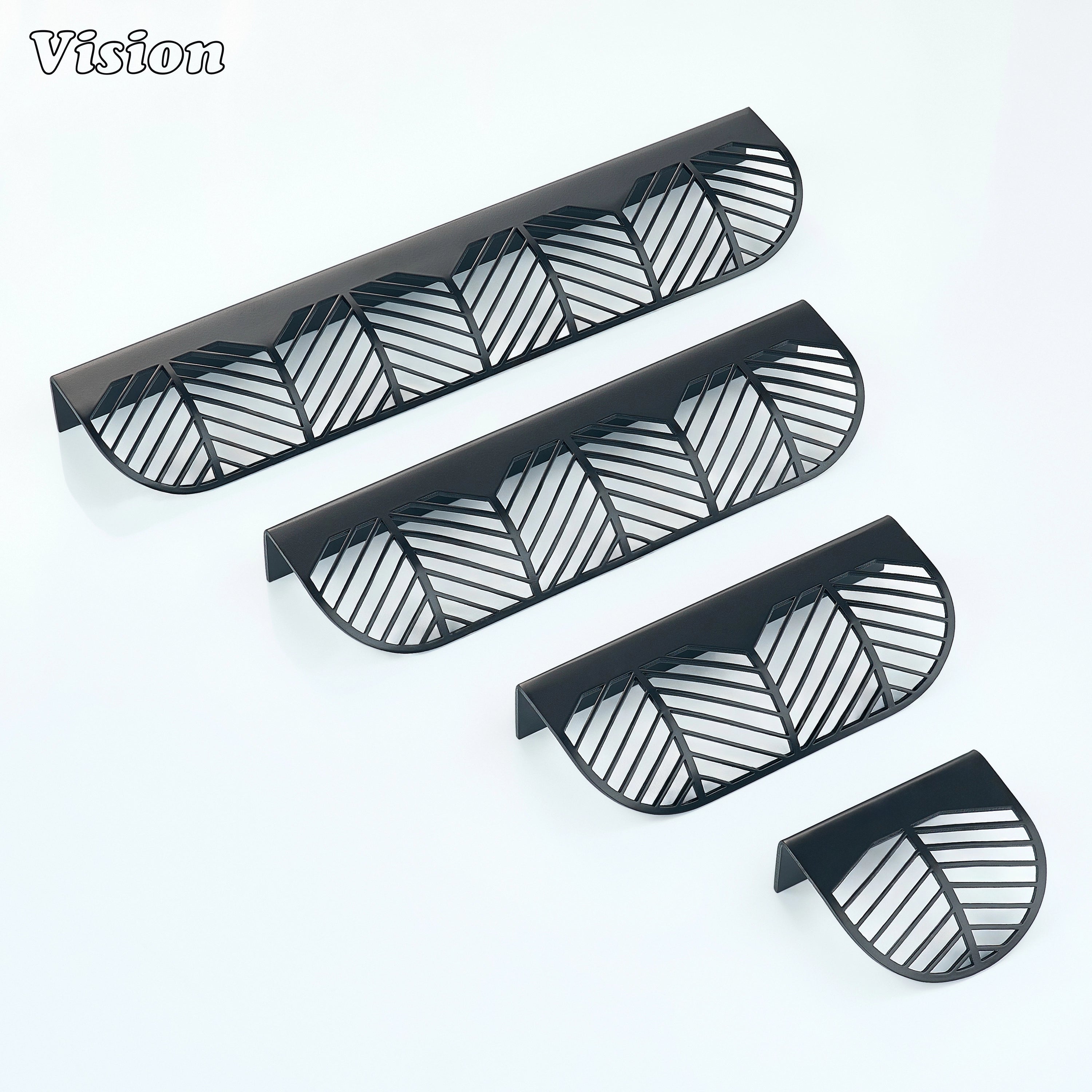 Black plain brass cabinet handle with decorative cut pattern for wardrobes