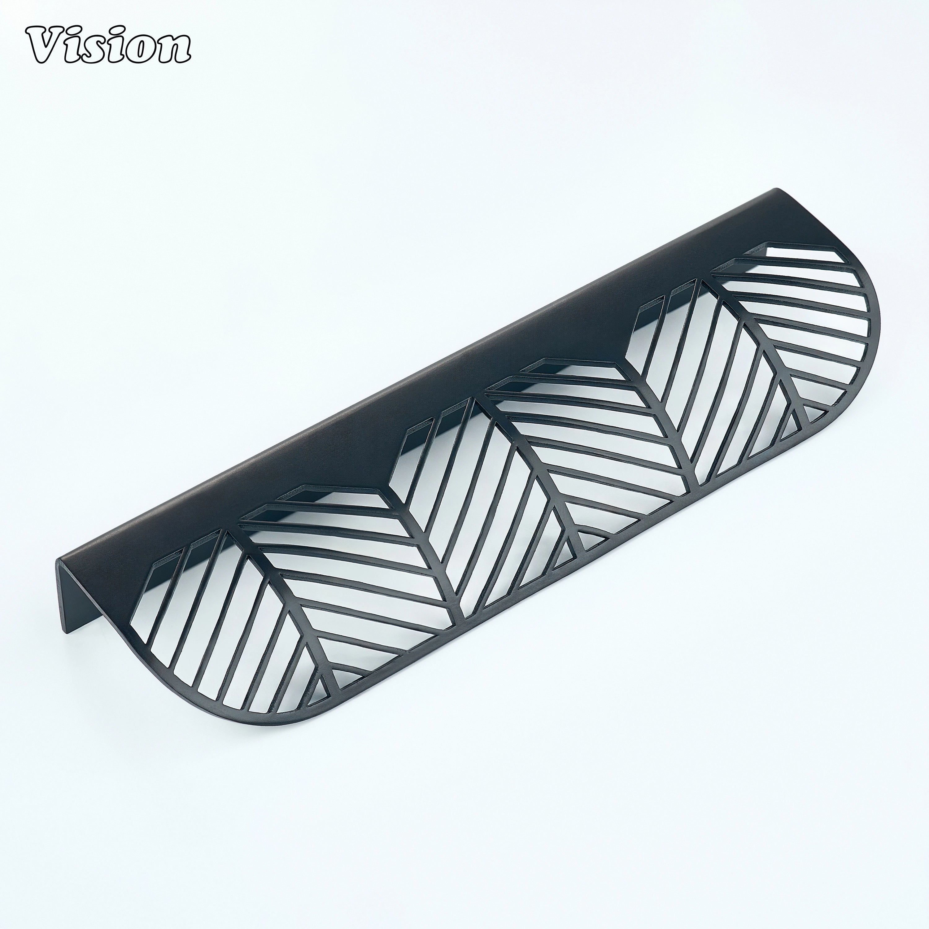 Black finish plain cabinet handle with leaf detailing for kitchen cabinets